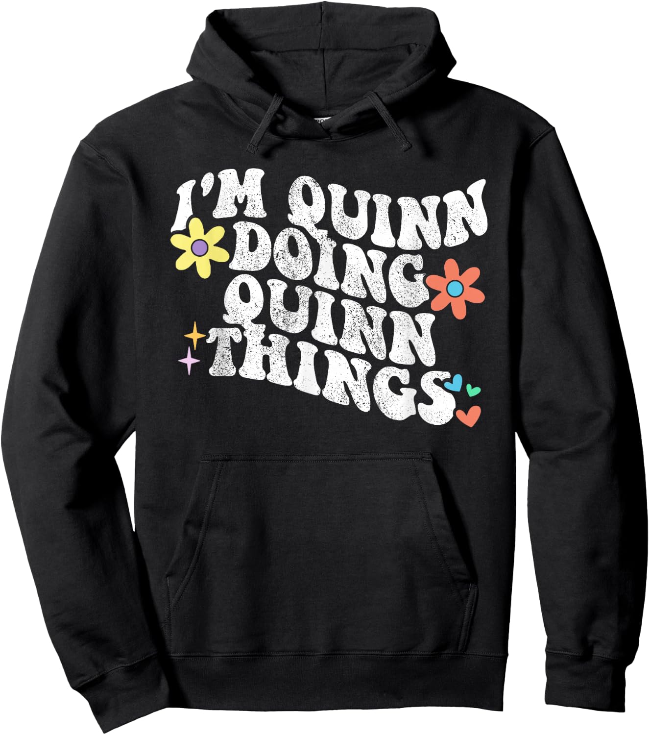 Retro Groovy Im QUINN Doing QUINN Things Funny Mother's Day Hoodie - Hoodie | Black