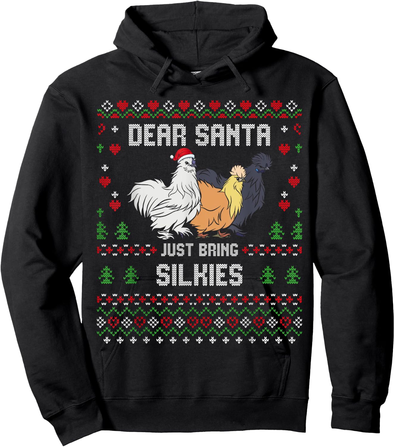 Silkie Chicken Christmas Silkies Ugly Xmas Sweater Hoodie - Hoodie | Black
