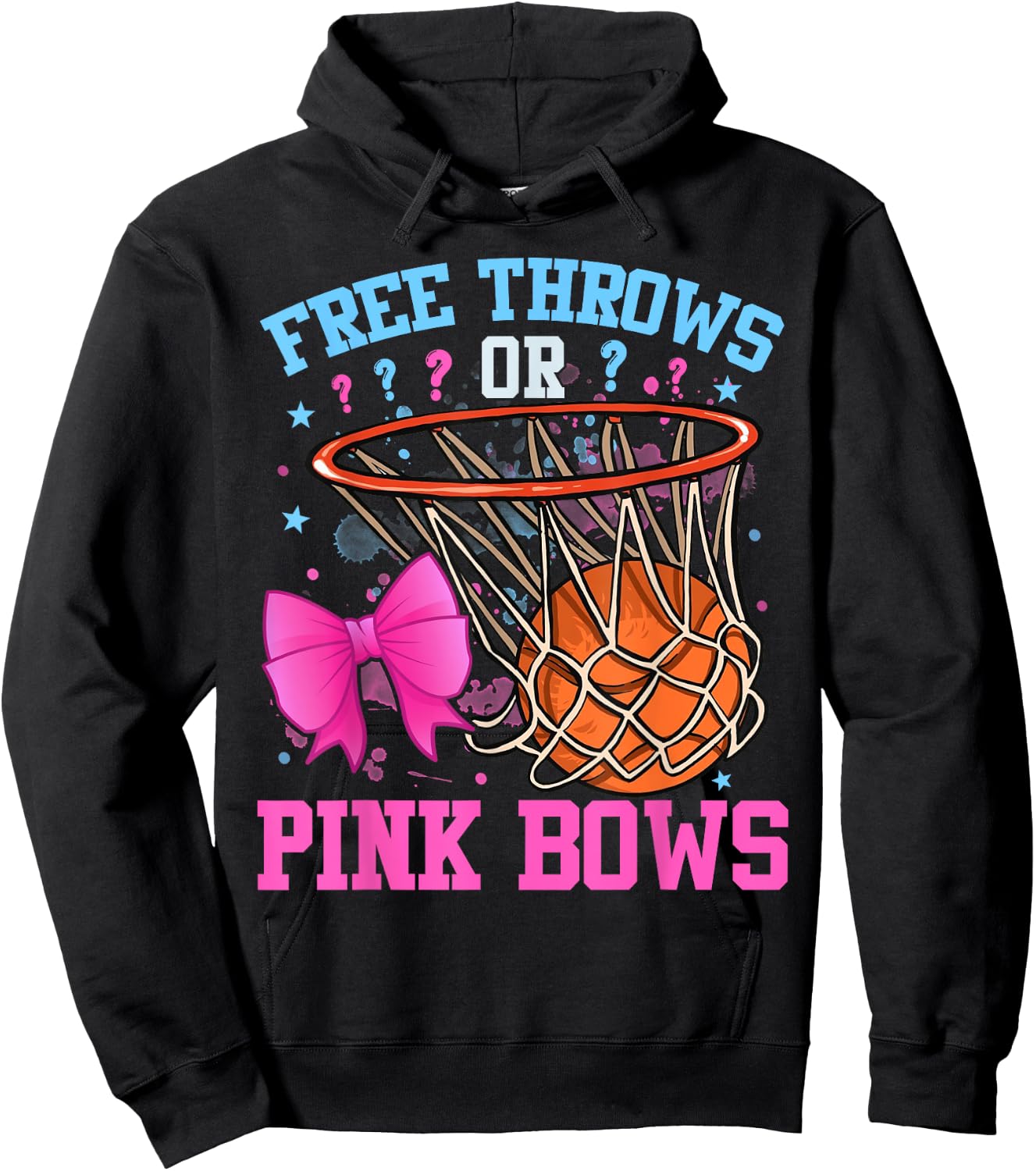 Free Throws or Pink Bows Pregnancy Basketball Pink or Blue Hoodie - Hoodie | Black