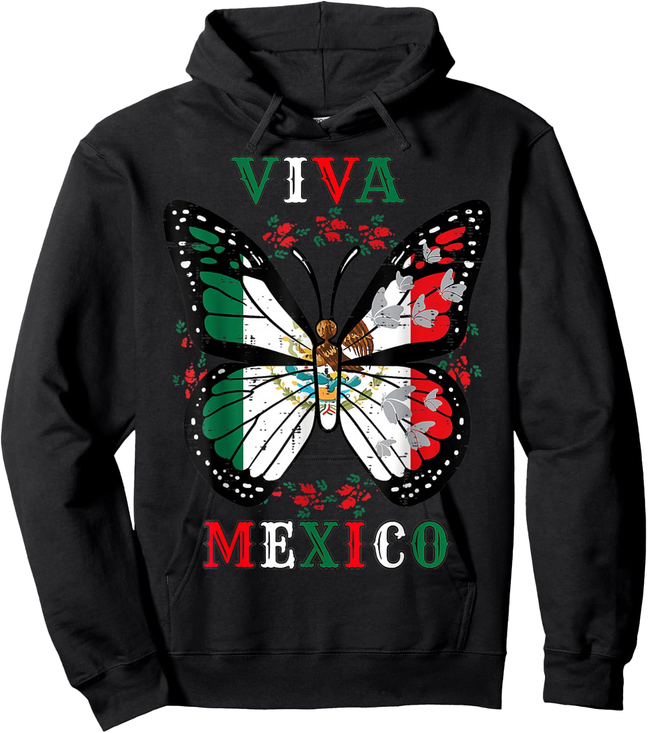 Viva Mexico Mexican Independence Day Butterfly Flag Hoodie - Hoodie | Black