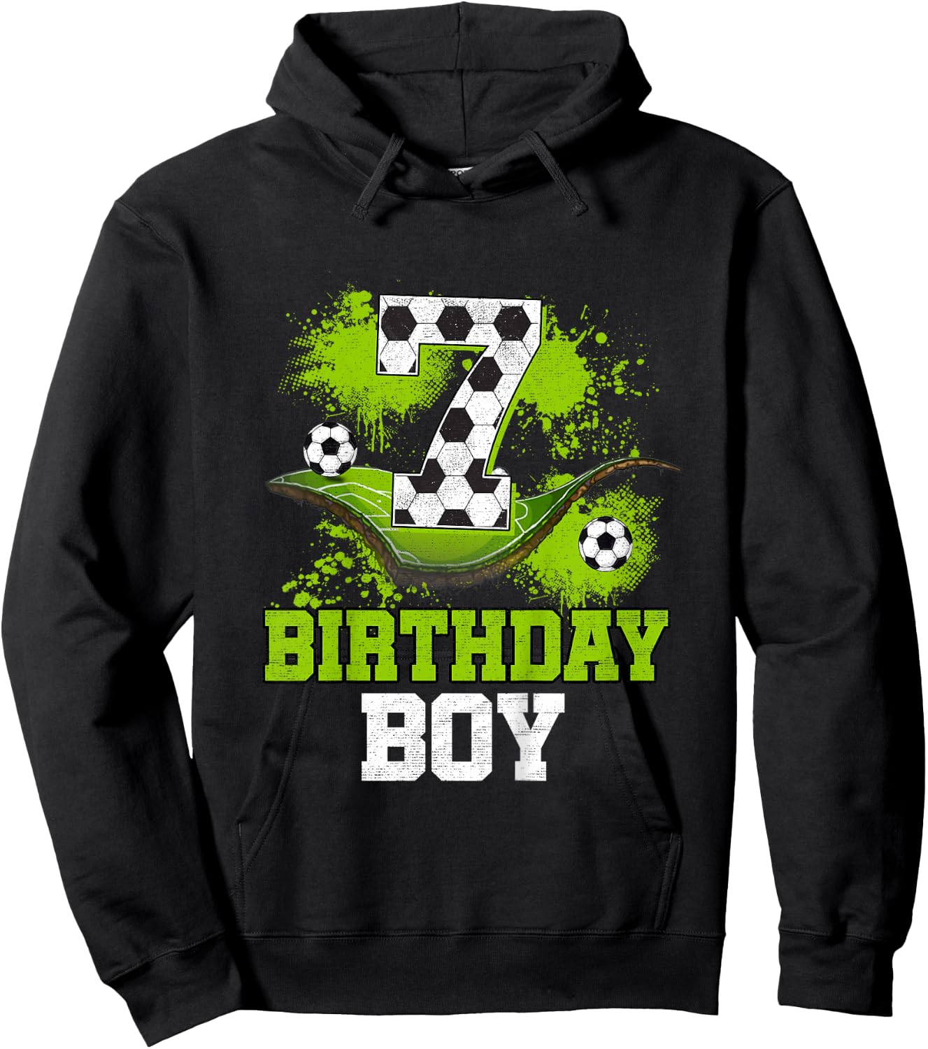 Kids 7th Birthday Boy Kids Soccer Birthday Decorations Hoodie - Hoodie | Black