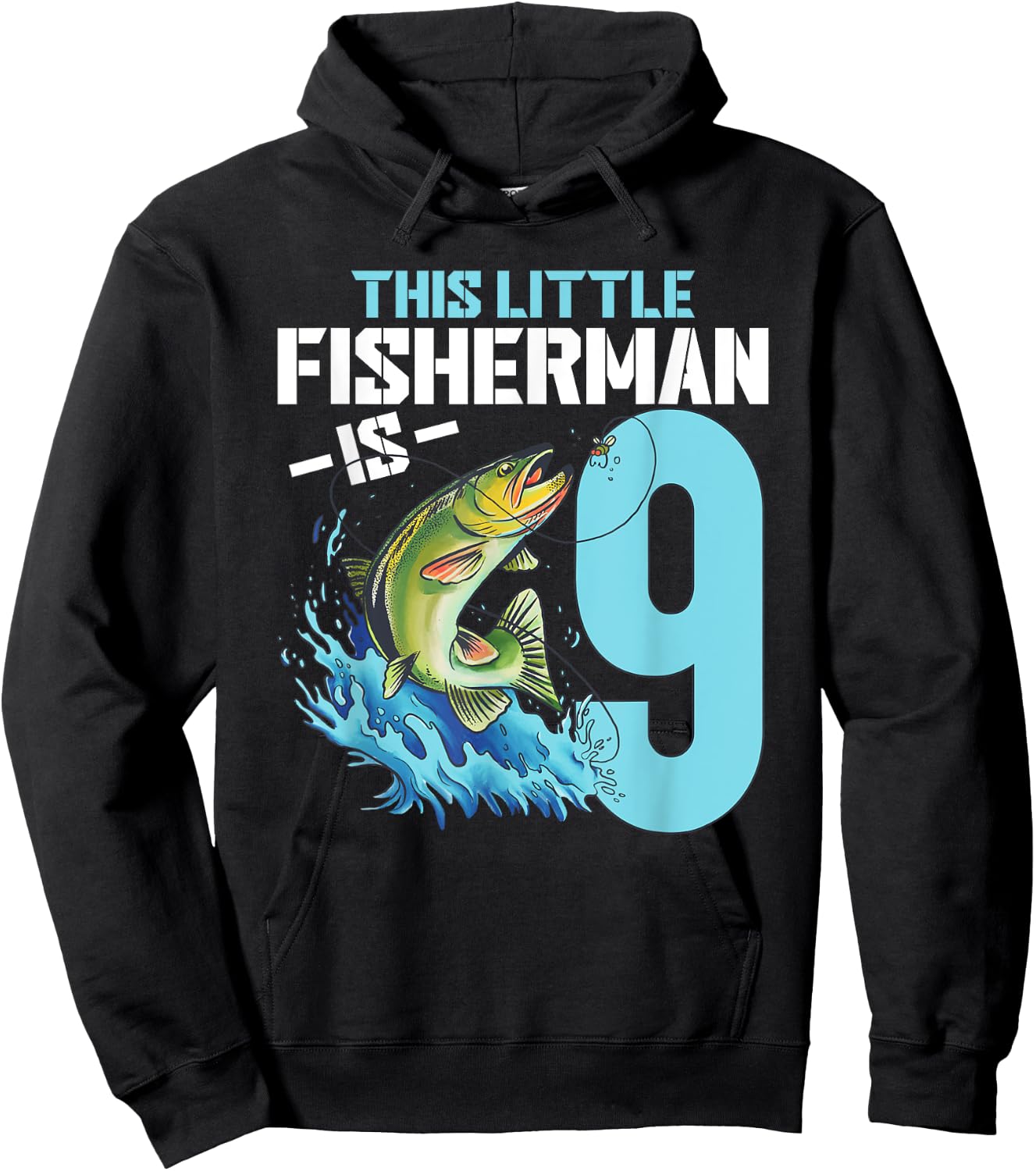Boys Fishing Birthday Shirt 9 Year Old Boy Fisherman Kids Hoodie - Hoodie | Black