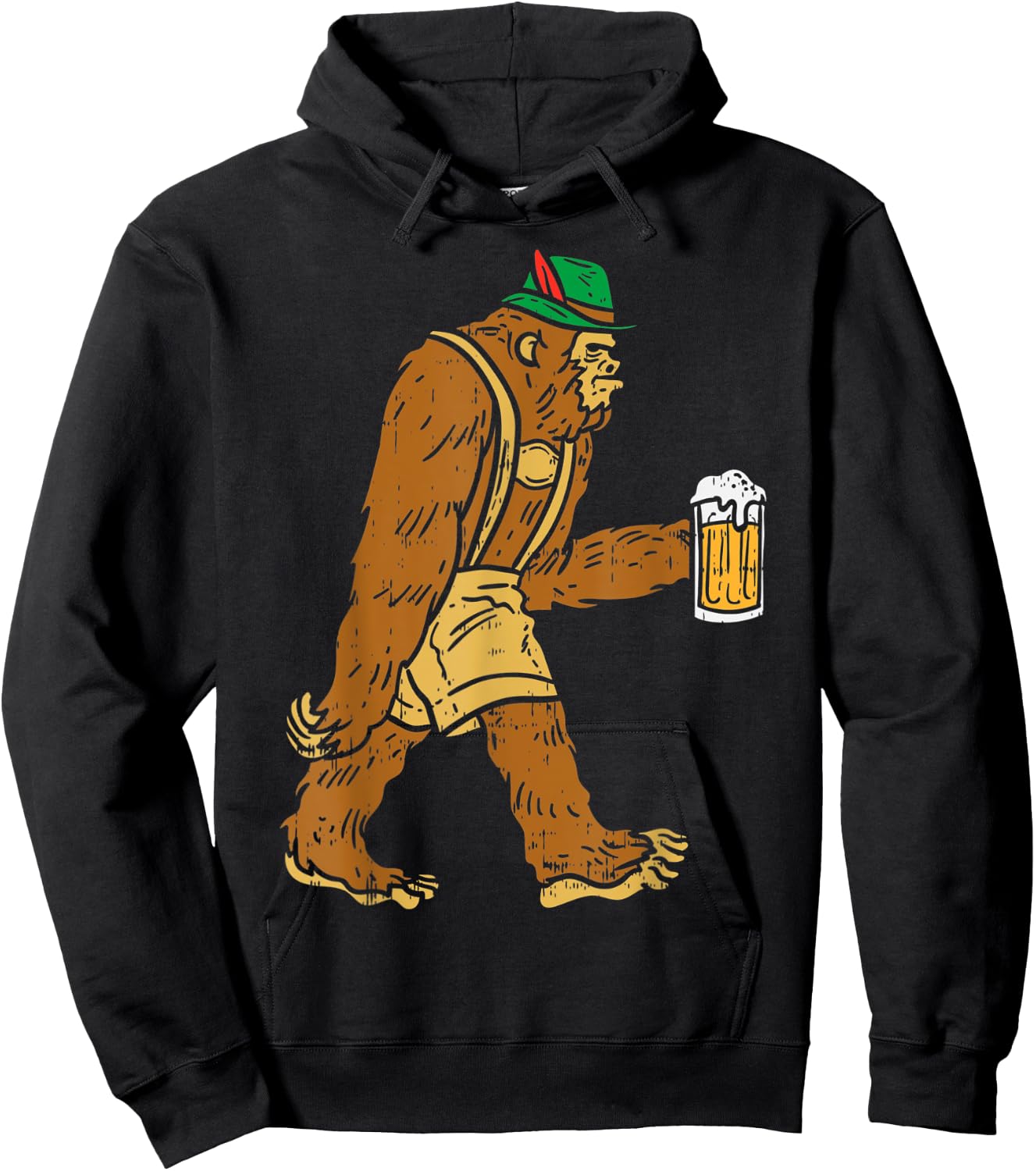 German Bigfoot Sasquatch Beer Lederhose Funny Oktoberfest Hoodie - Hoodie | Black