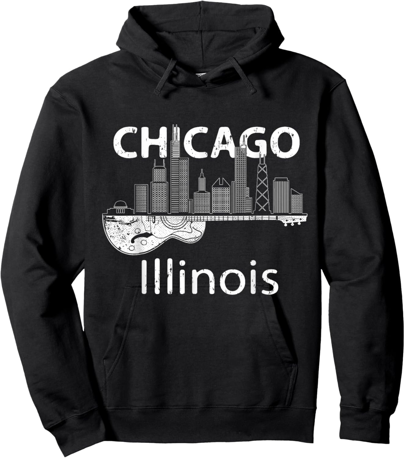 Chicago Souvenir Men Illinois Music Electric Guitar Hoodie - Hoodie | Black