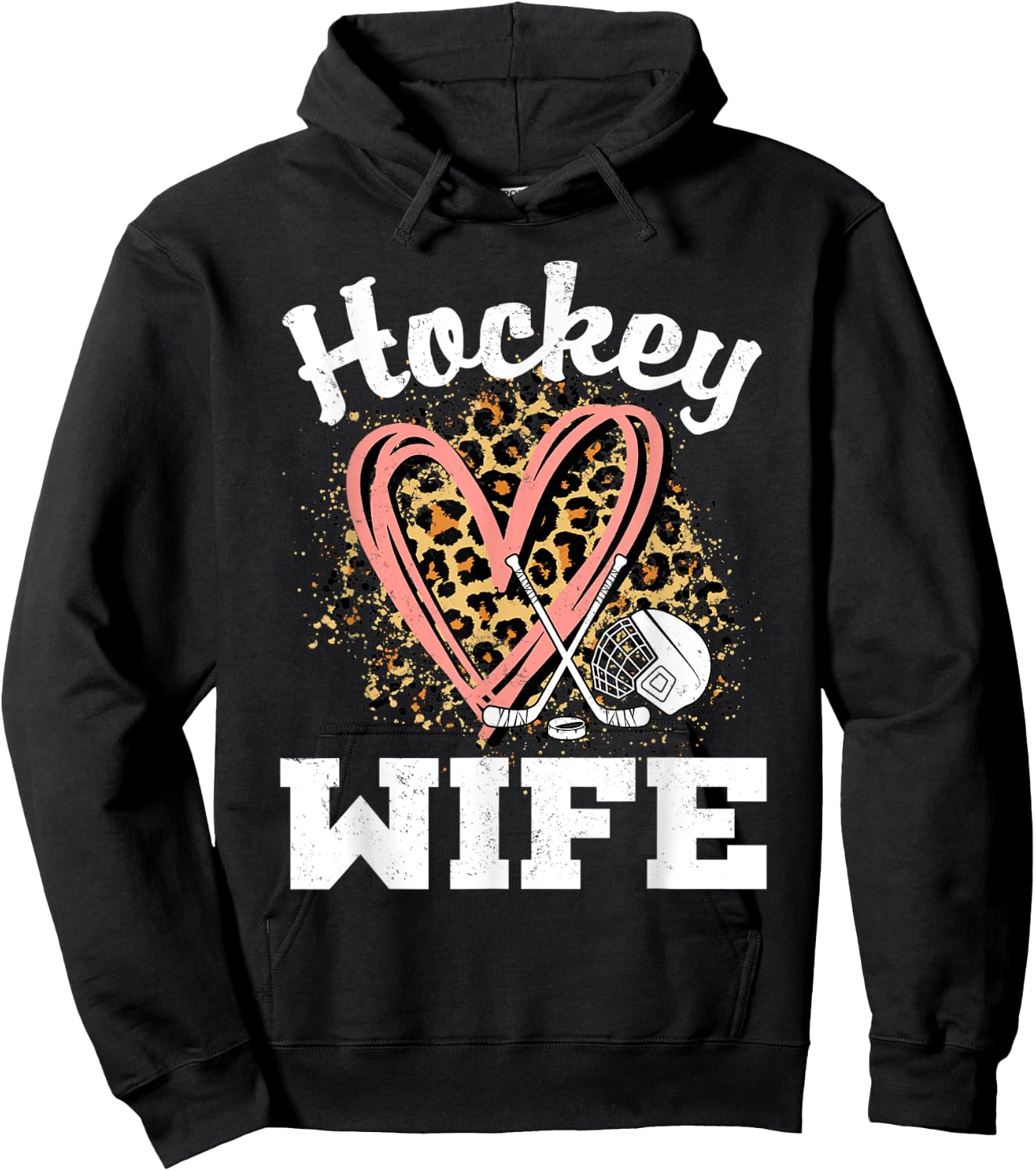 Hockey Wife Leopard Heart Ice Hockey Hoodie - Hoodie | Black