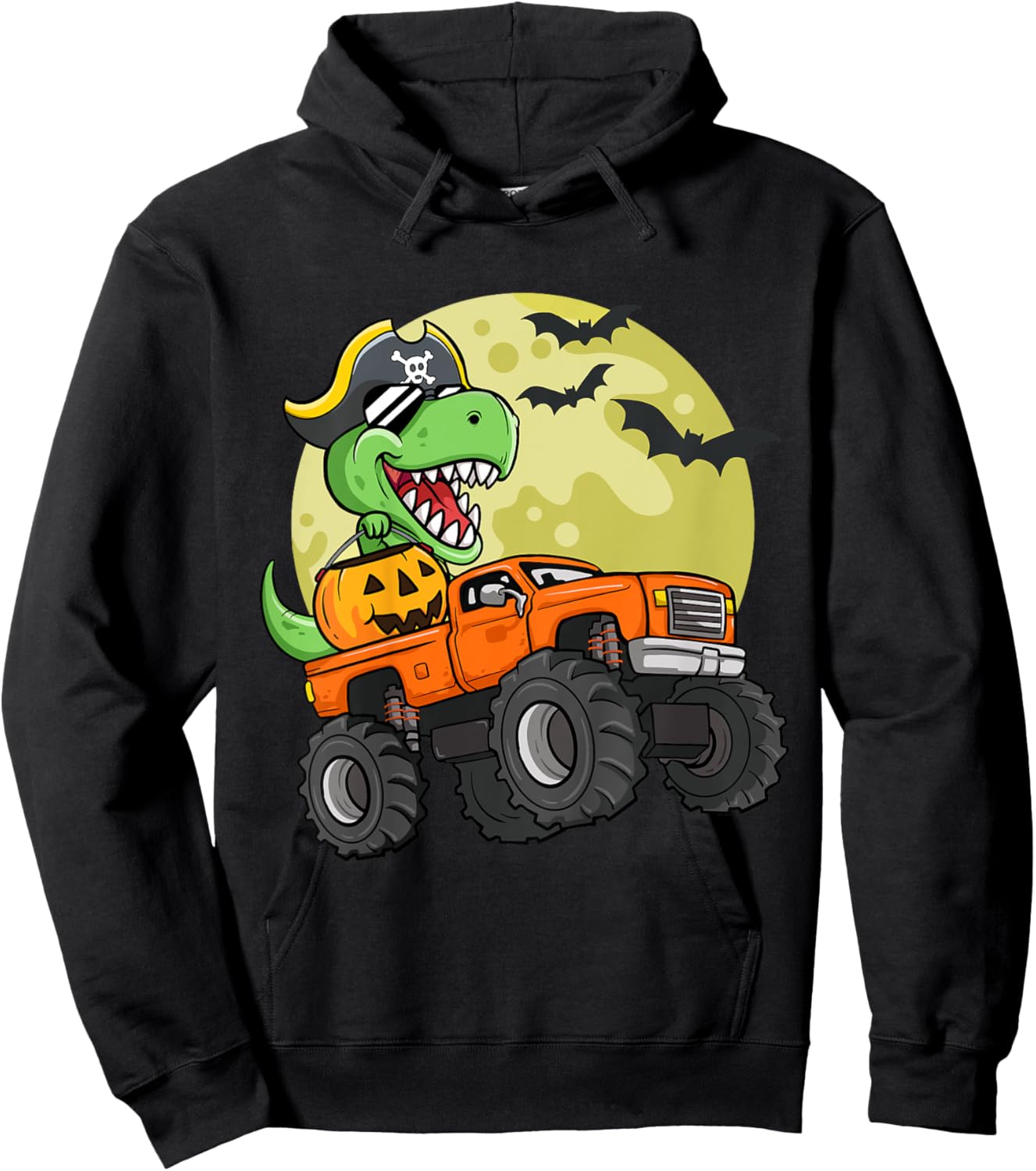 Kids Boys Halloween Monster Truck T-Rex Pirate Dinosaur Toddler Hoodie - Hoodie | Black