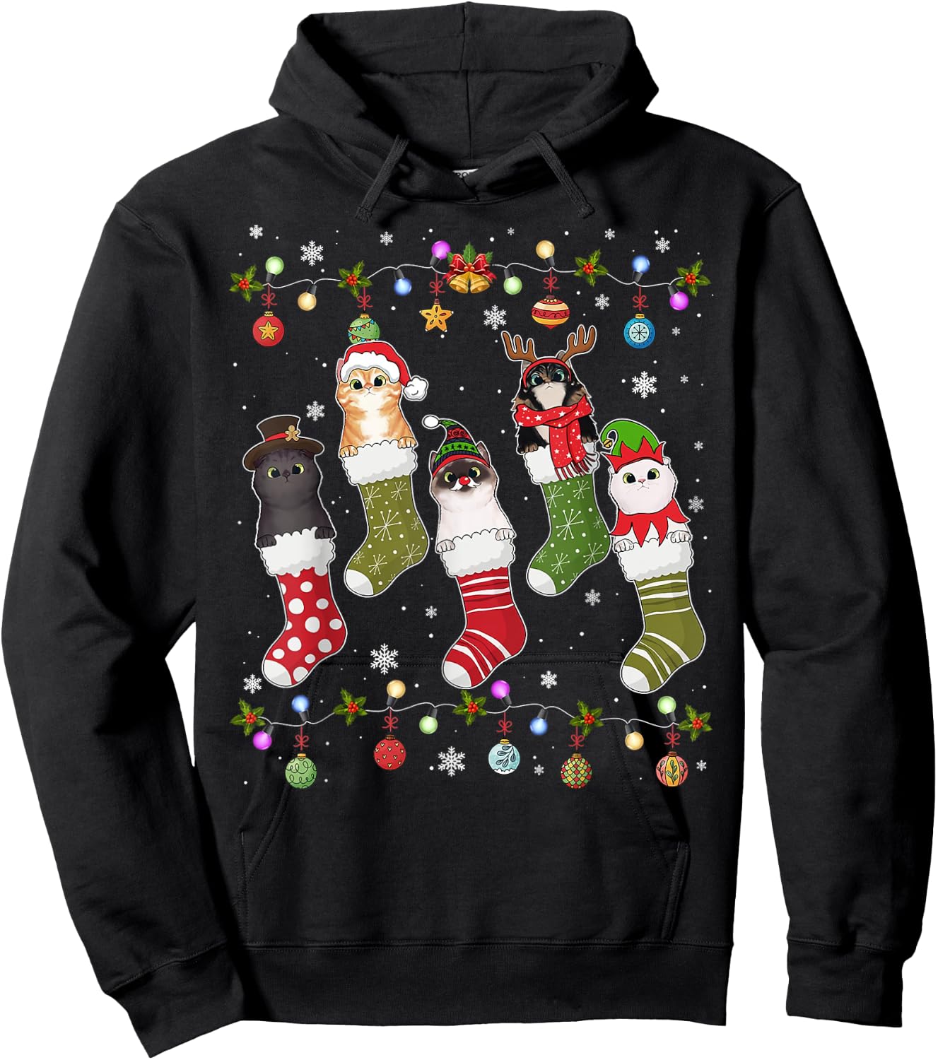 Meow-ry Christmas Funny Cat Pajama for the Whole Family Xmas Women Kids Hoodie - Hoodie | Black