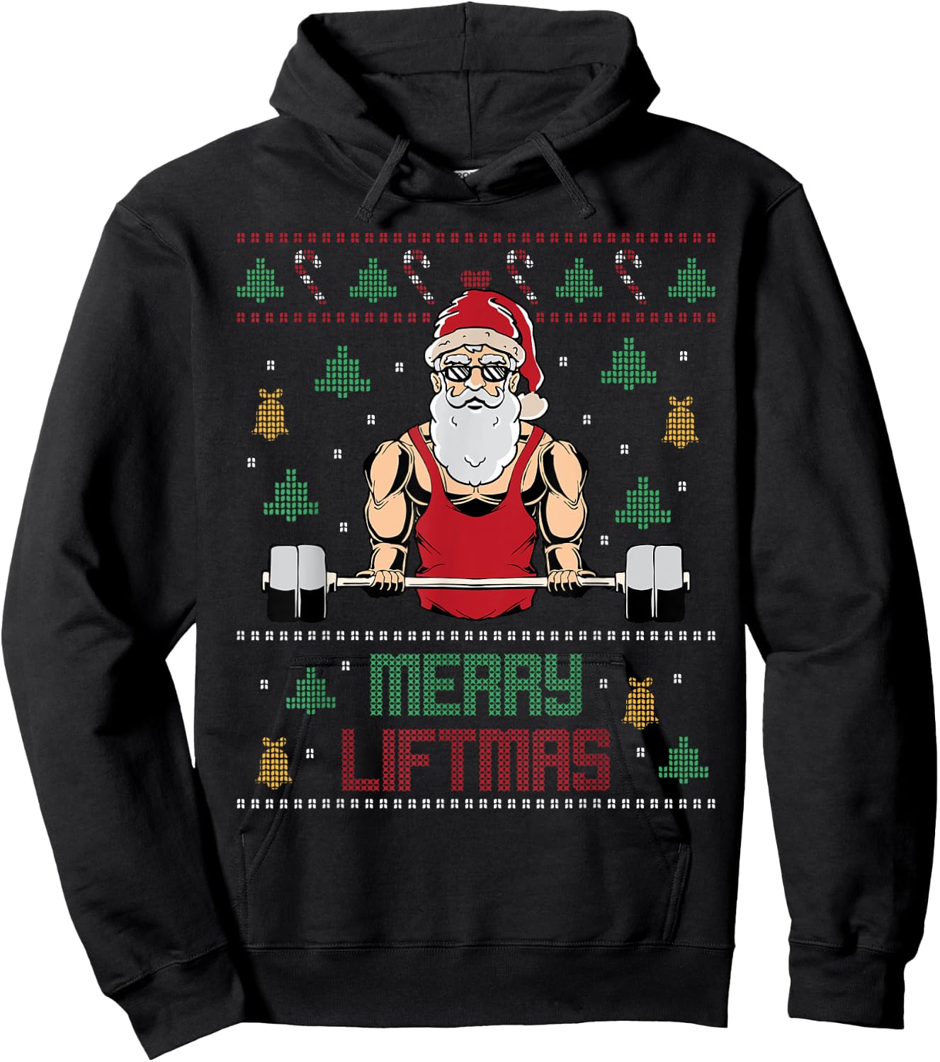 Merry Liftmas Ugly Christmas Sweater Weightlifting Gym Santa Hoodie - Hoodie | Black