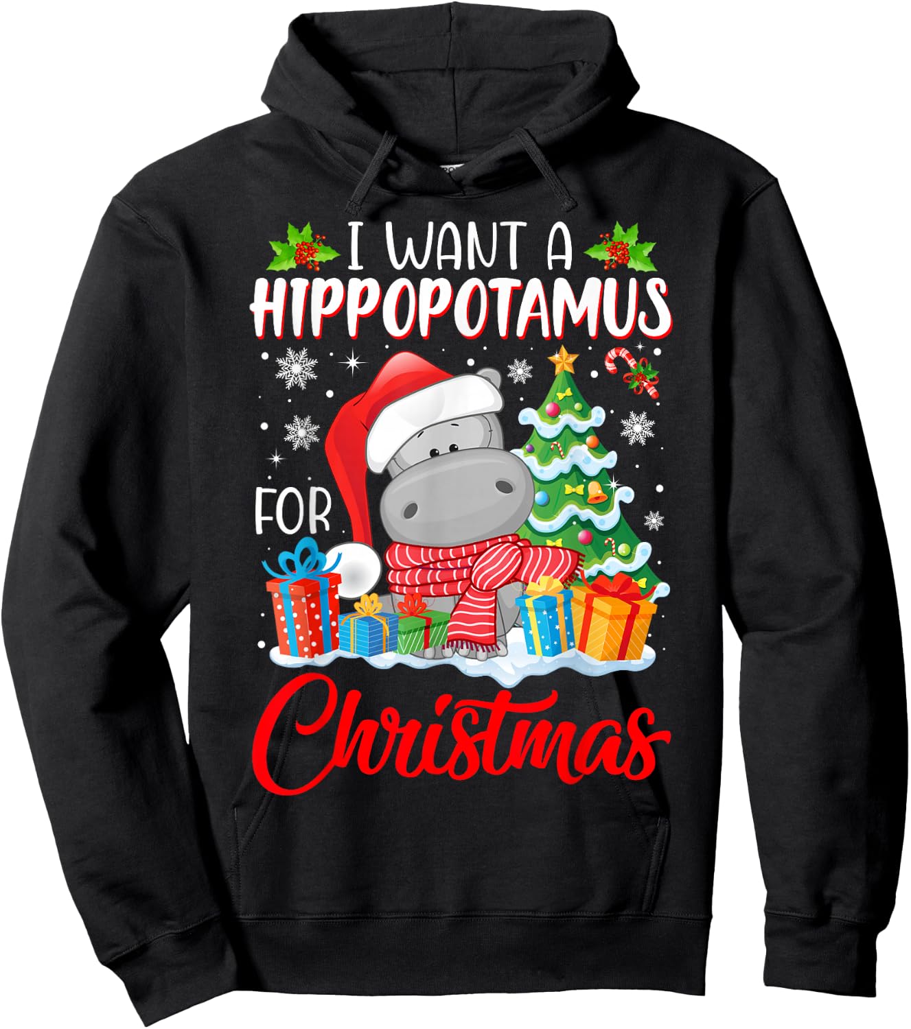 I Want A Hippopotamus For Christmas Xmas Hippo for Kid Women Hoodie - Hoodie | Black