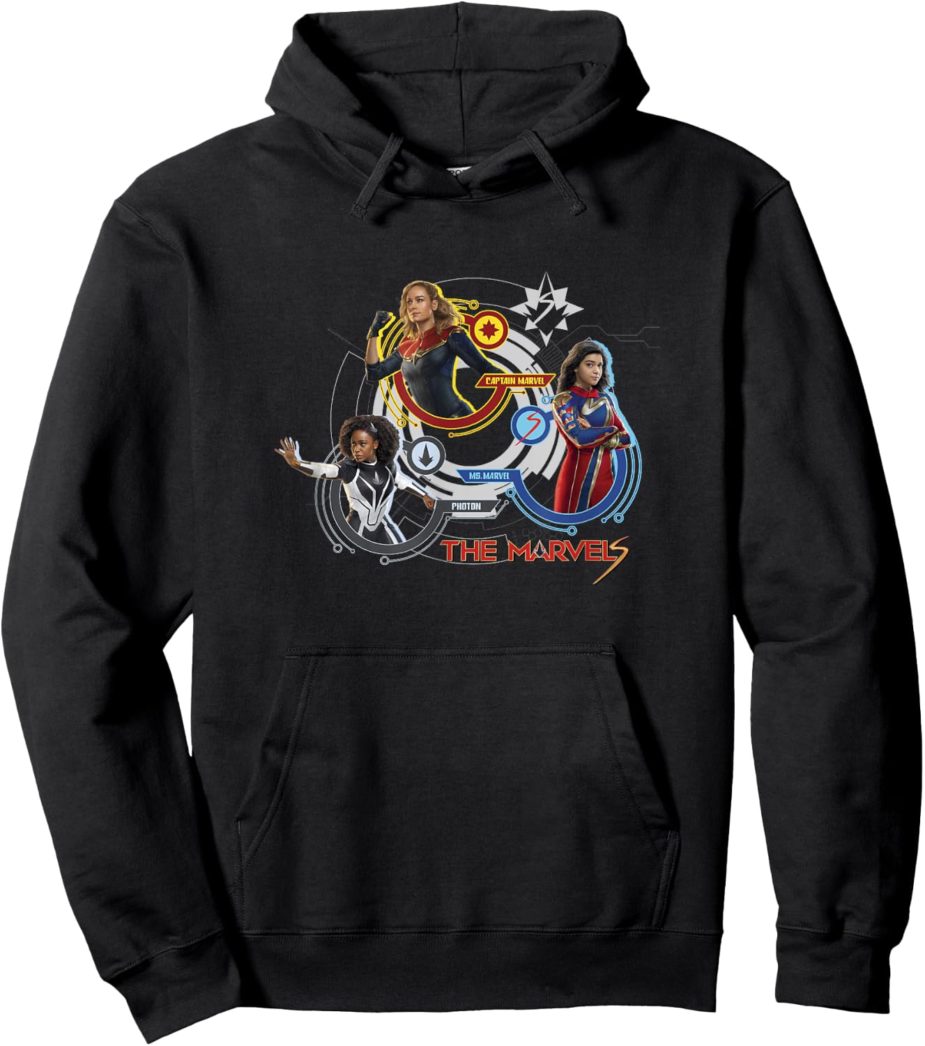 Marvel The Marvels Super Hero Tech Screen Group Badges Hoodie - Hoodie | Black