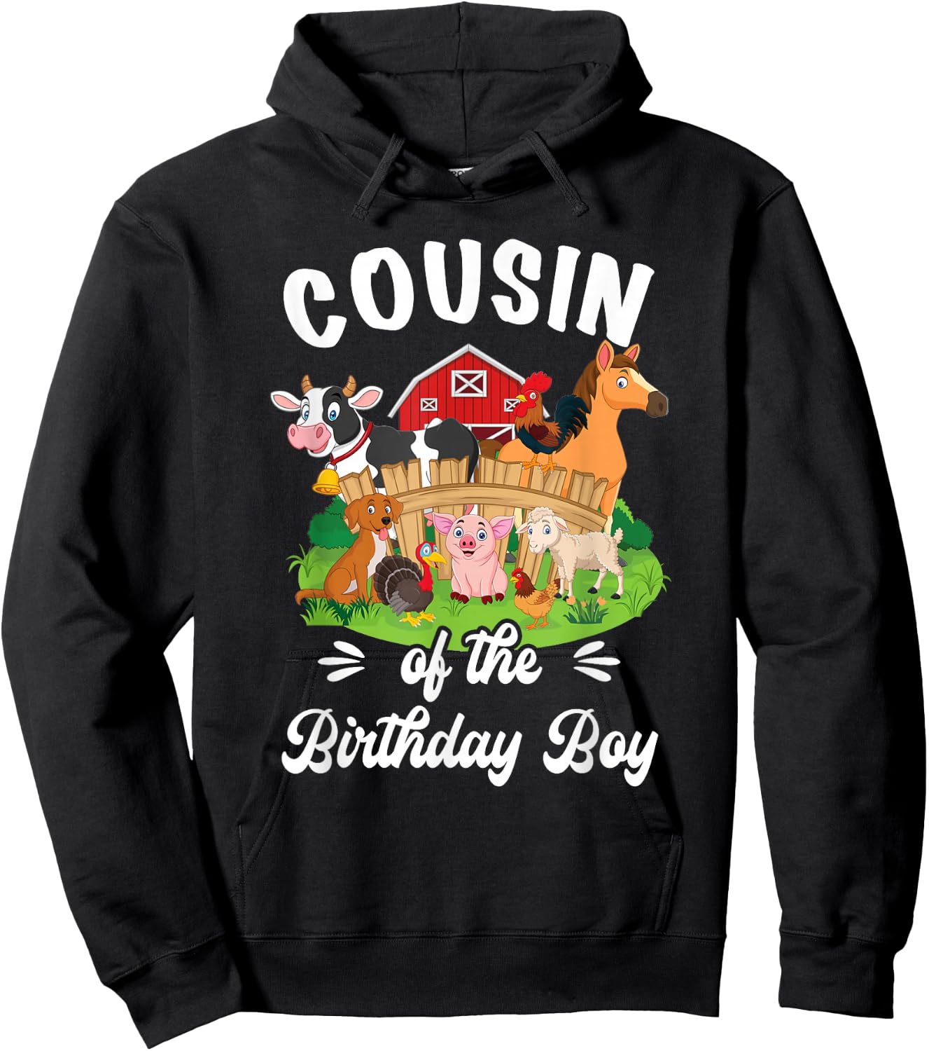 Cousin Of The Birthday boy Party Cow Farm 1St Birthday Party Hoodie - Hoodie | Black