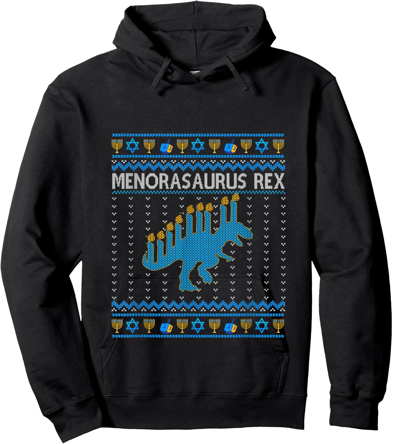 Menorasaurus Rex Trex Menorah Ugly Hanukkah Funny christ Hoodie - Hoodie | Black