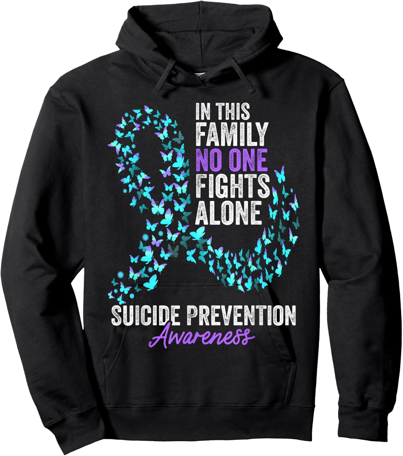 Suicide Prevention Awareness Month Butterflies Teal Ribbon Hoodie - Hoodie | Black