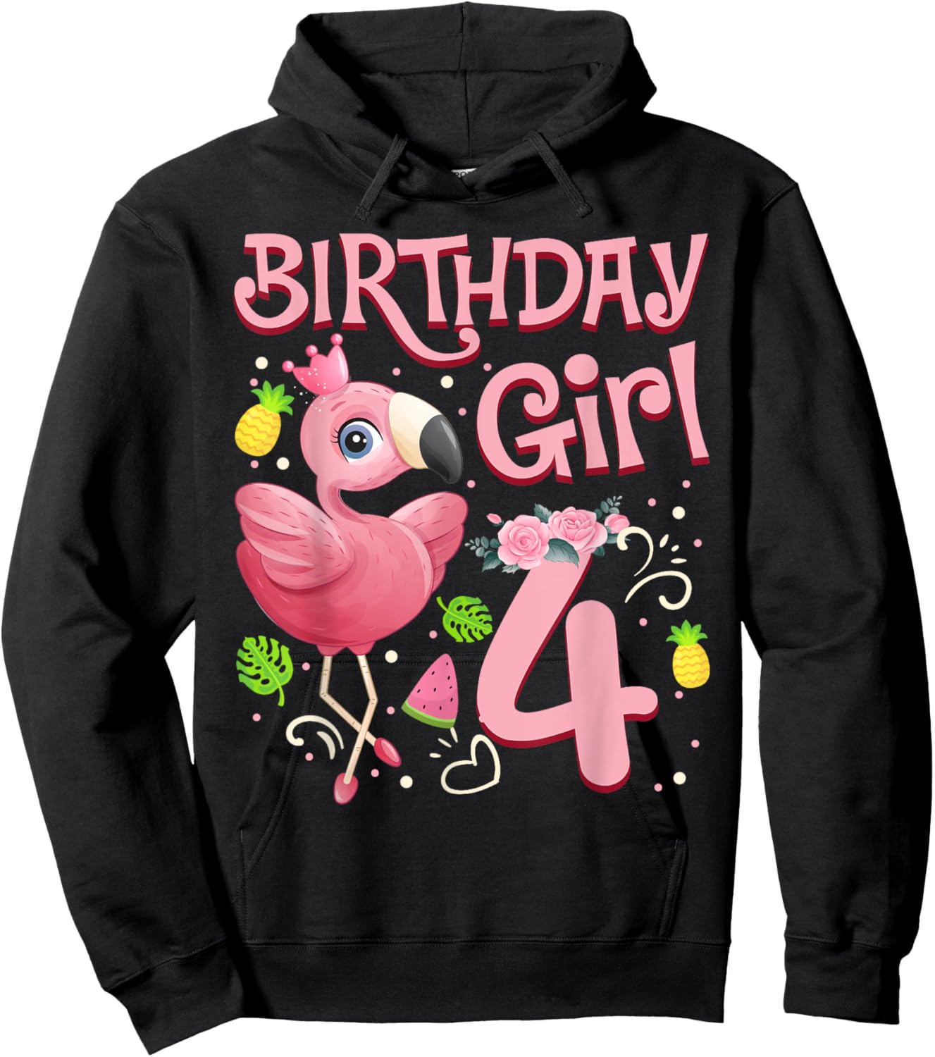 4th Birthday Girls Flamingo 4 Years Old Tropical Flamingo Hoodie - Hoodie | Black