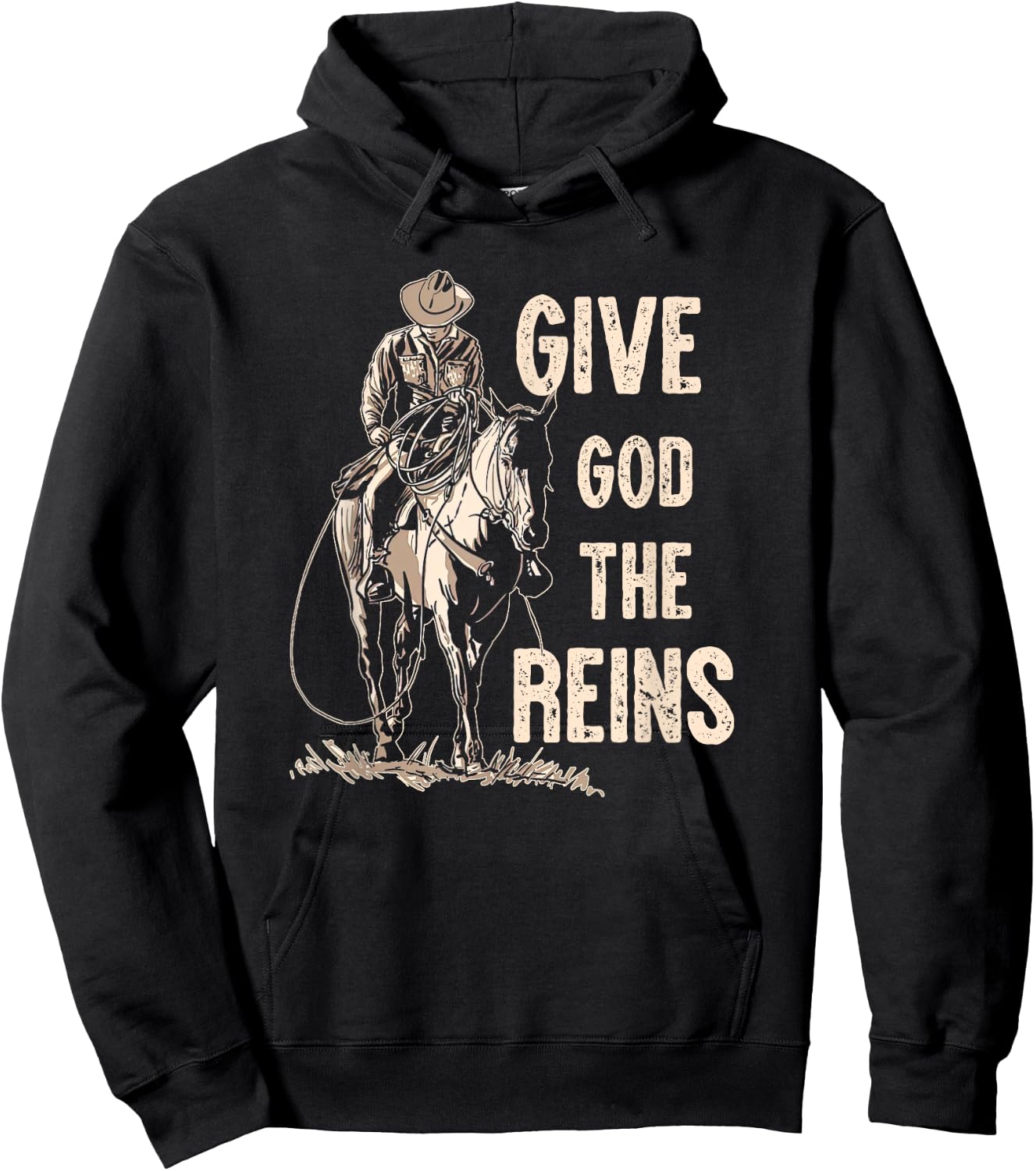 Retro Give God The Reins Cowboy Horse Riding Christian Hoodie - Hoodie | Black