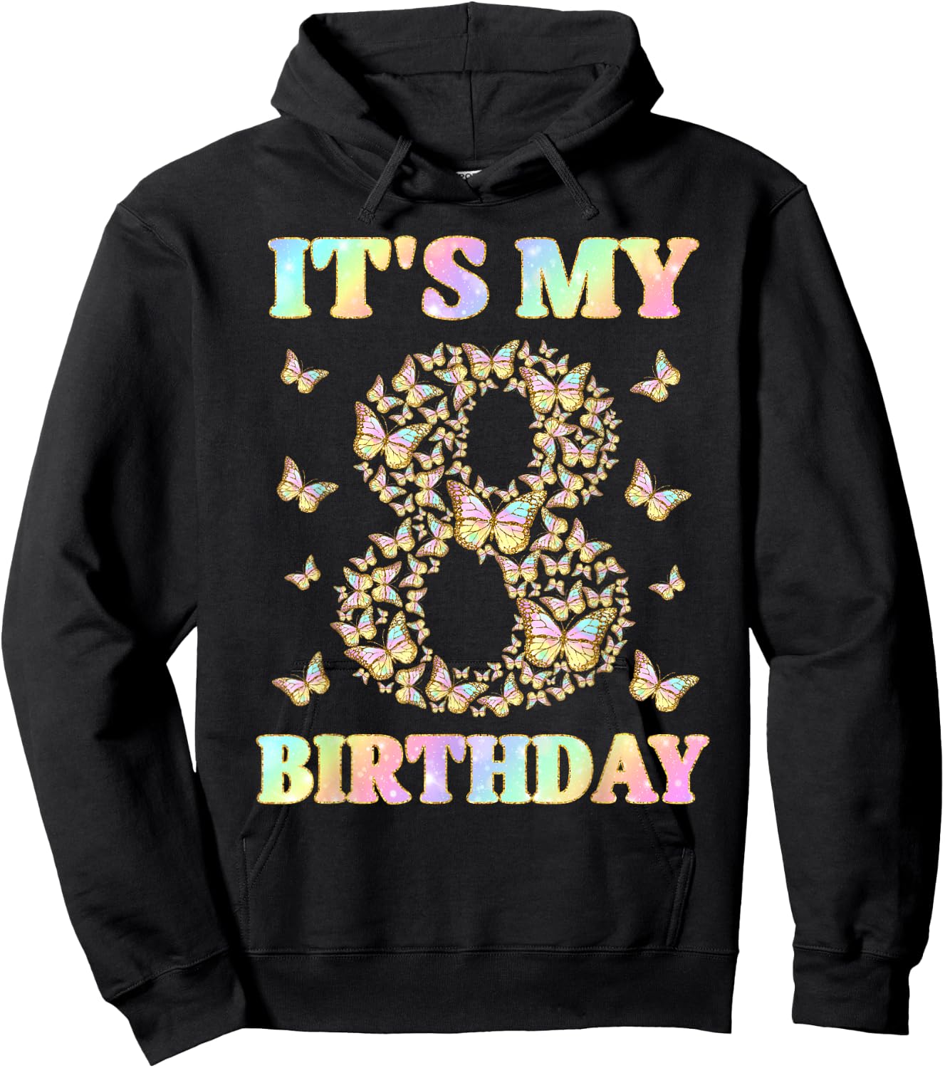 Cute 8 Years Old Girl Funny Butterfly It's My 8th Birthday Hoodie - Hoodie | Black