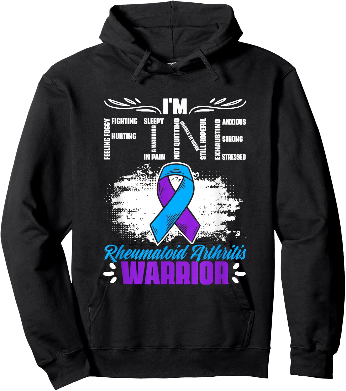 I'm Fine Ribbon Warrior Rheumatoid Arthritis Awareness Hoodie - Hoodie | Black