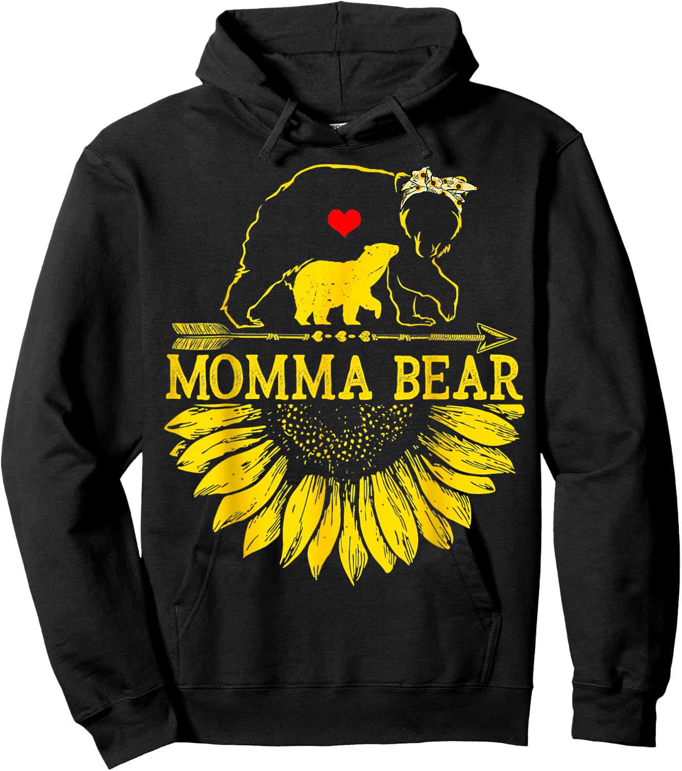 Momma Bear Mothers Day Sunflower Family Hoodie - Hoodie | Black