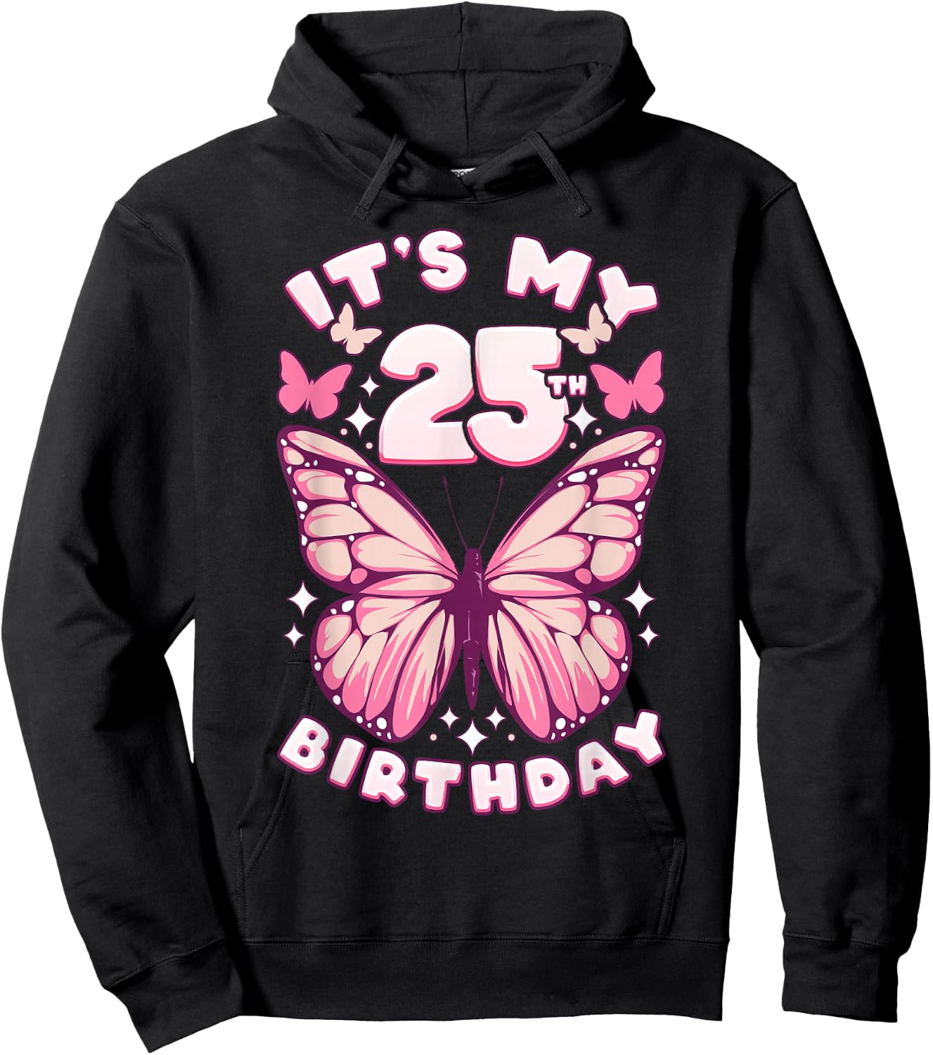 25th Birthday, Girl 25 years, Butterflies and Number 25 Hoodie - Hoodie | Black