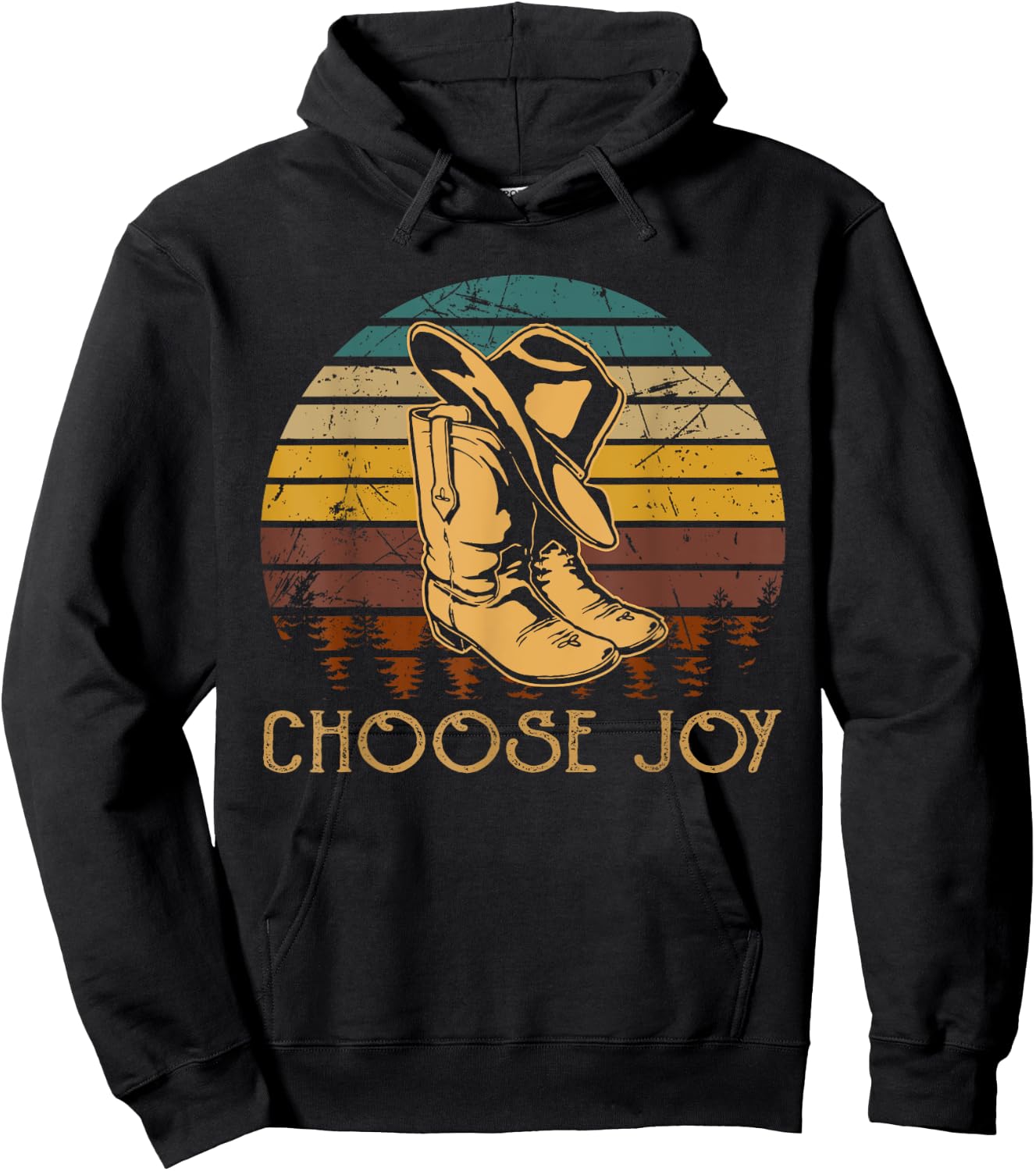 Chooses Joy Boot with Hat Cowboy Hoodie - Hoodie | Black