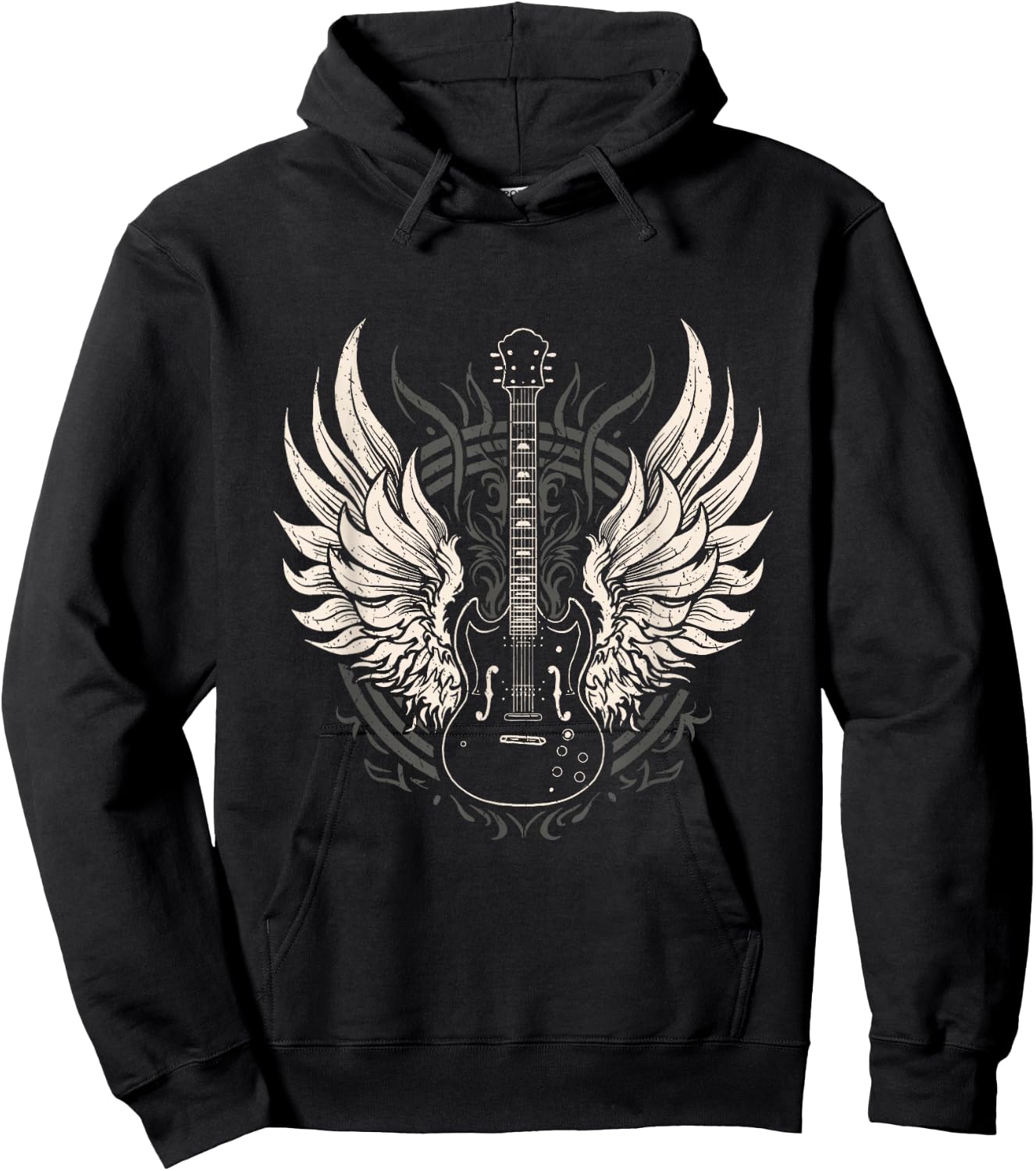 Guitar Wings Vintage Retro 80s Rock & Roll Music Hoodie - Hoodie | Black