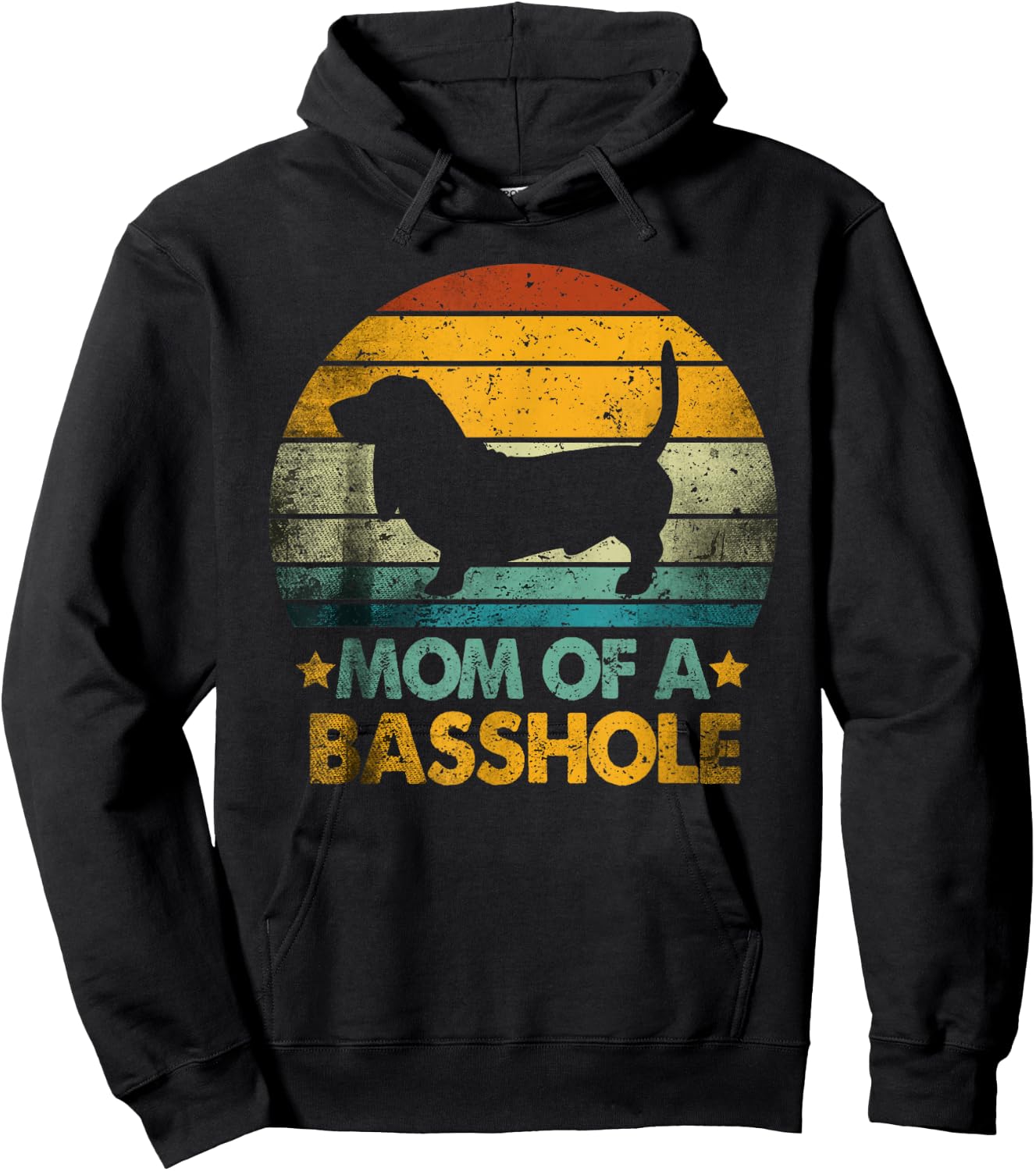 Vintage Basset Hound mom Retro Funny Mom Of A Basshole Hoodie - Hoodie | Black