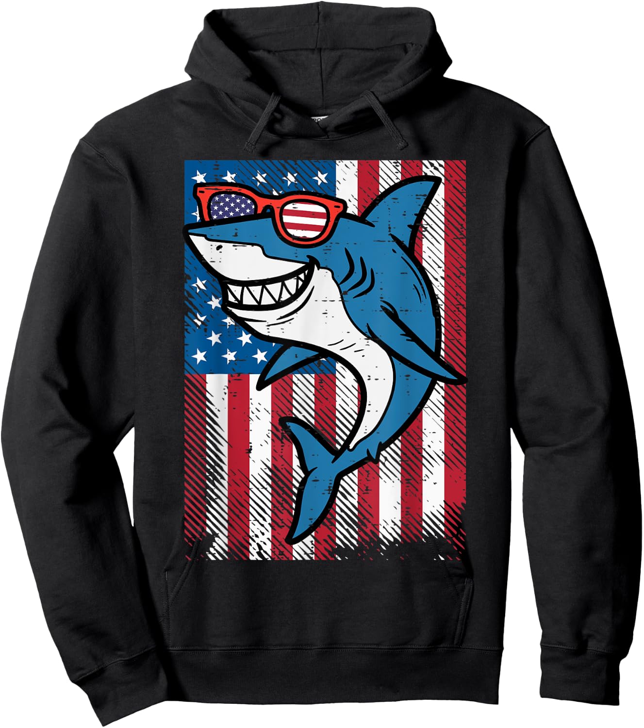 4th July Shark US Flag Independence Day America Men Boys Kid Hoodie - Hoodie | Black