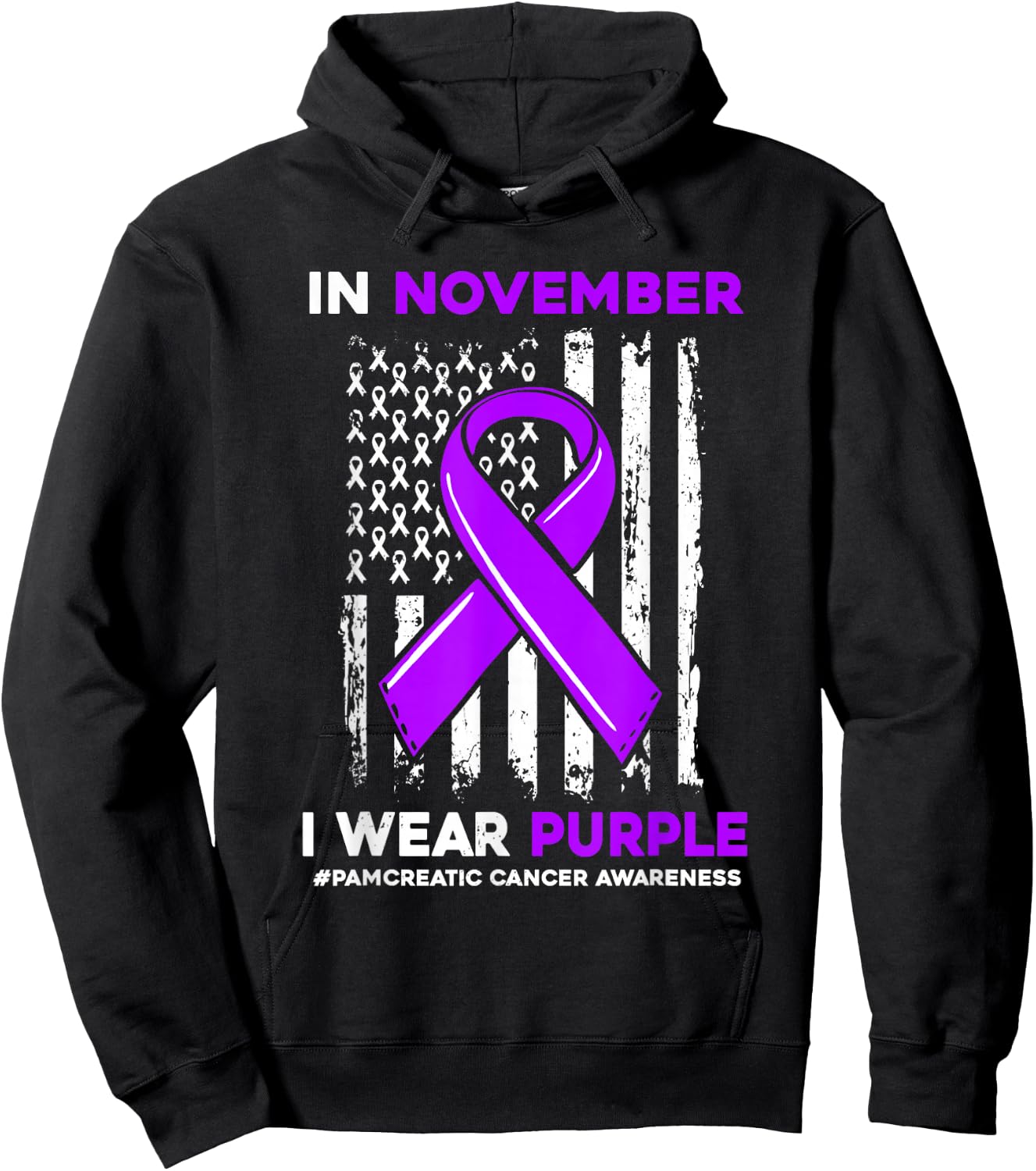 In November We Wear Purple Pancreatic Cancer Awareness Flag Hoodie - Hoodie | Black