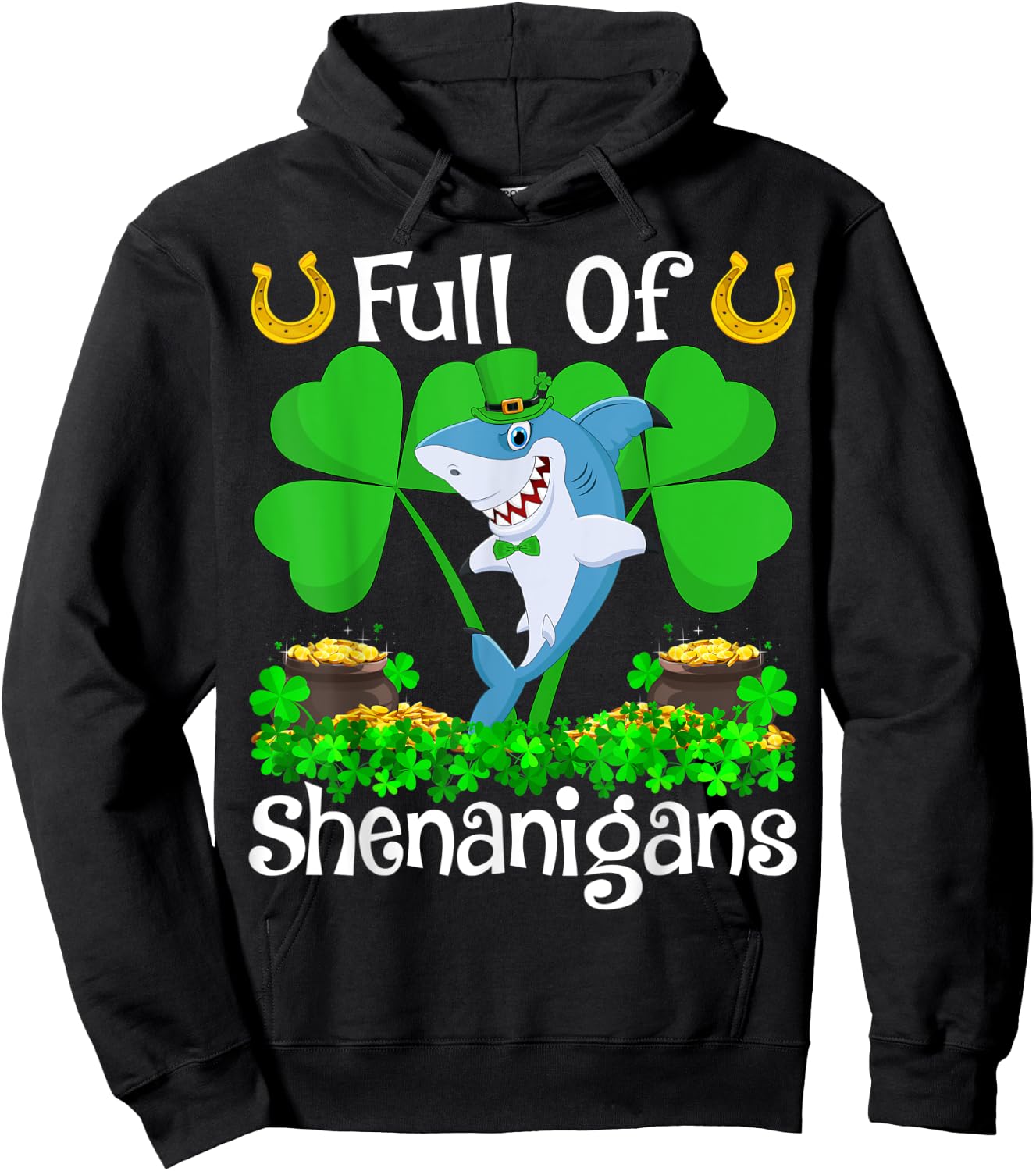 Blue Shark Full Of Shenanigans Blue Shark St. Patrick's Day Hoodie - Hoodie | Black
