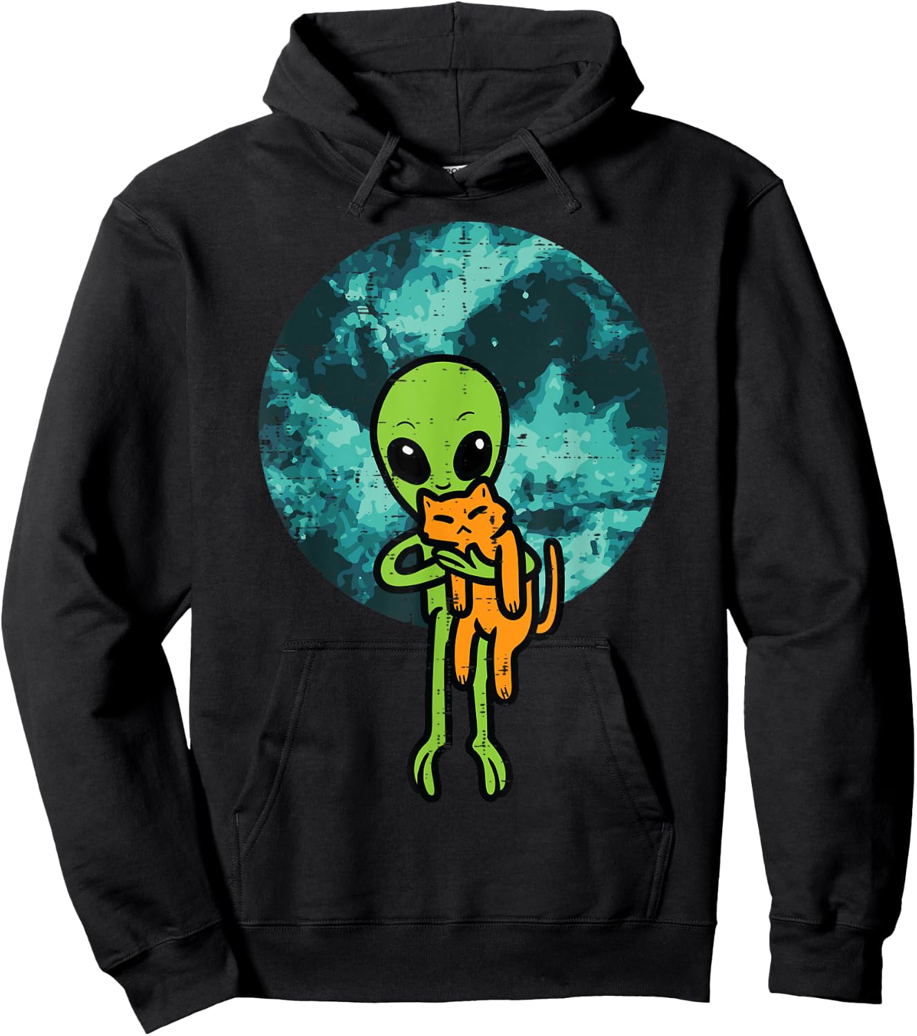 Alien And Cat Funny UFO Space Feline Pet Owner Men Women Kid Hoodie - Hoodie | Black