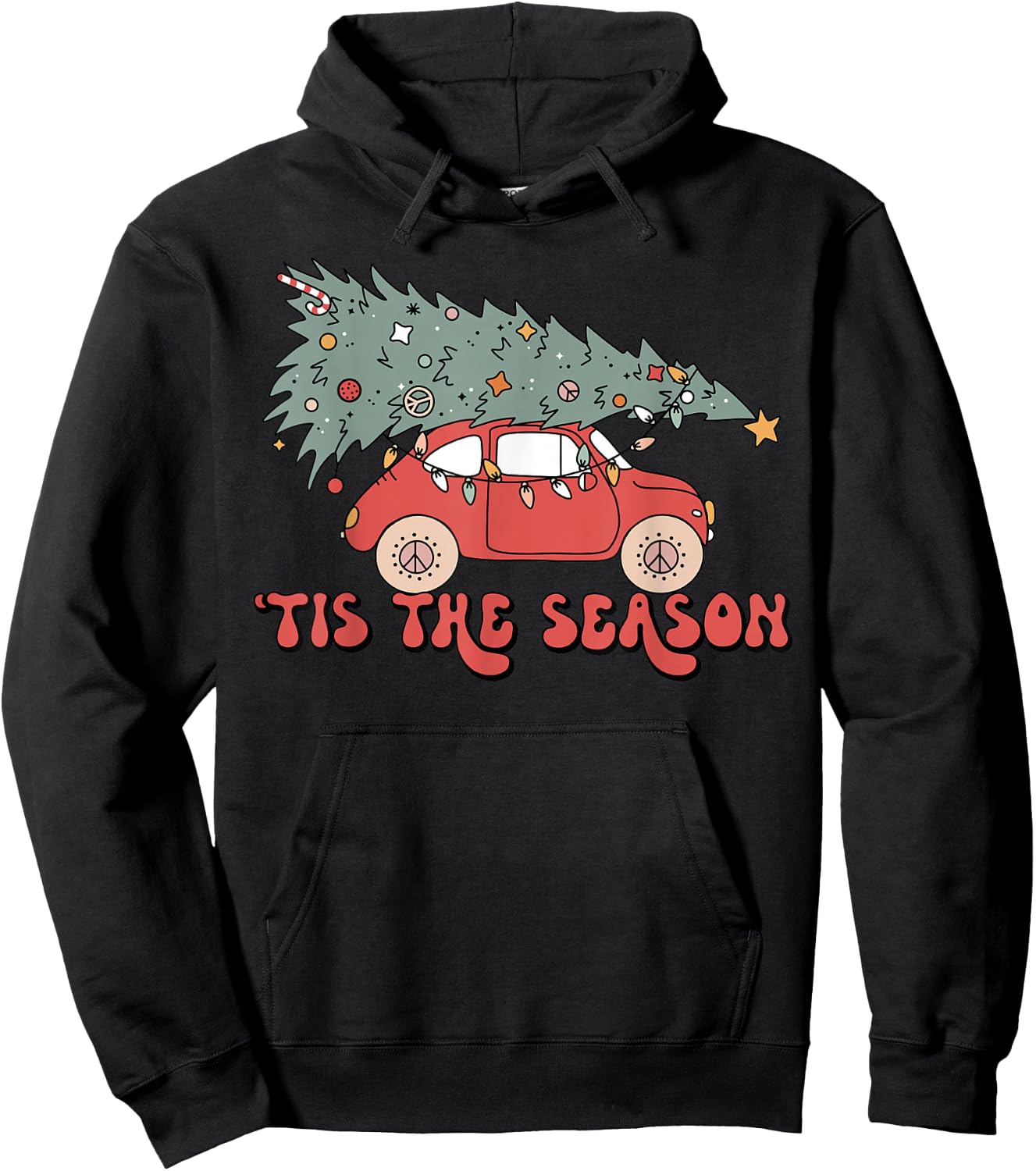 Tis' the Season Christmas Red Truck Matching Pjs Pajamas Hoodie - Hoodie | Black