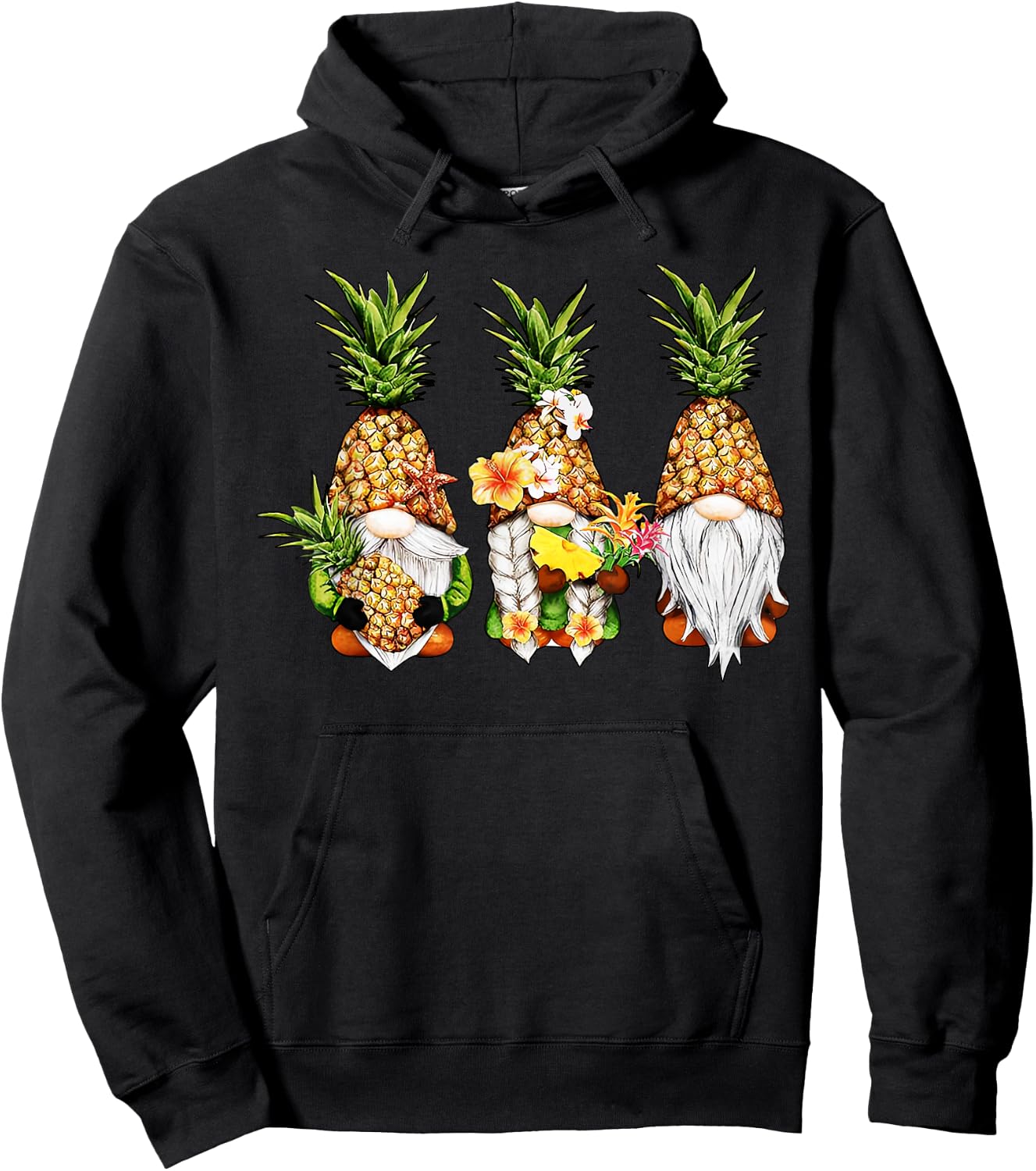 Pineapple Gnomes Beaches Summer Aloha Hawaii Hawaiian Women Girls Kids Hoodie - Hoodie | Black