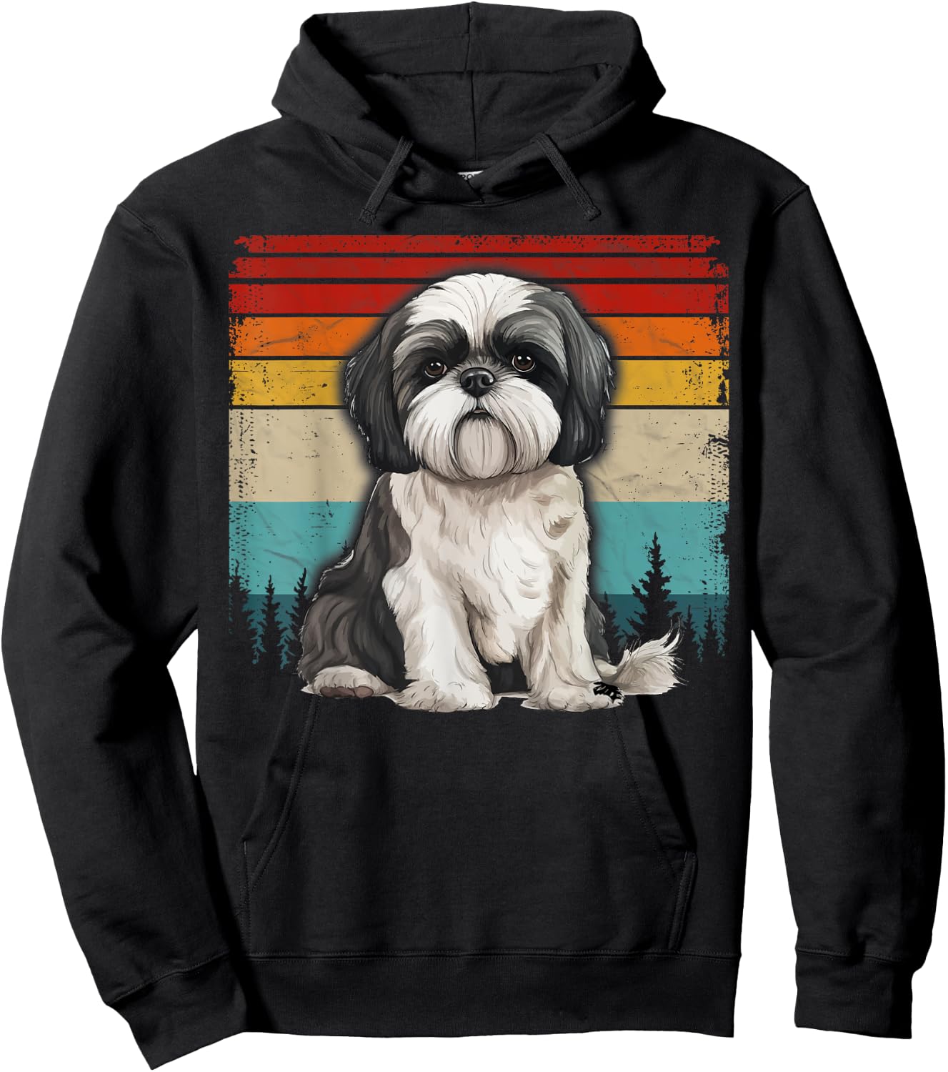 Shih Tzu Dog Vintage Style Distressed Retro Shih Tzu Women Kids Hoodie - Hoodie | Black