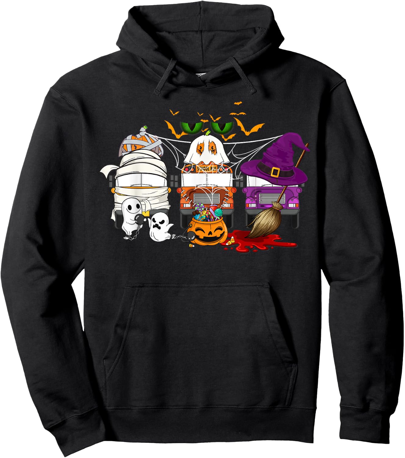 School Bus Halloween Costume Bus Driver Mummy Ghost Witch Hoodie - Hoodie | Black