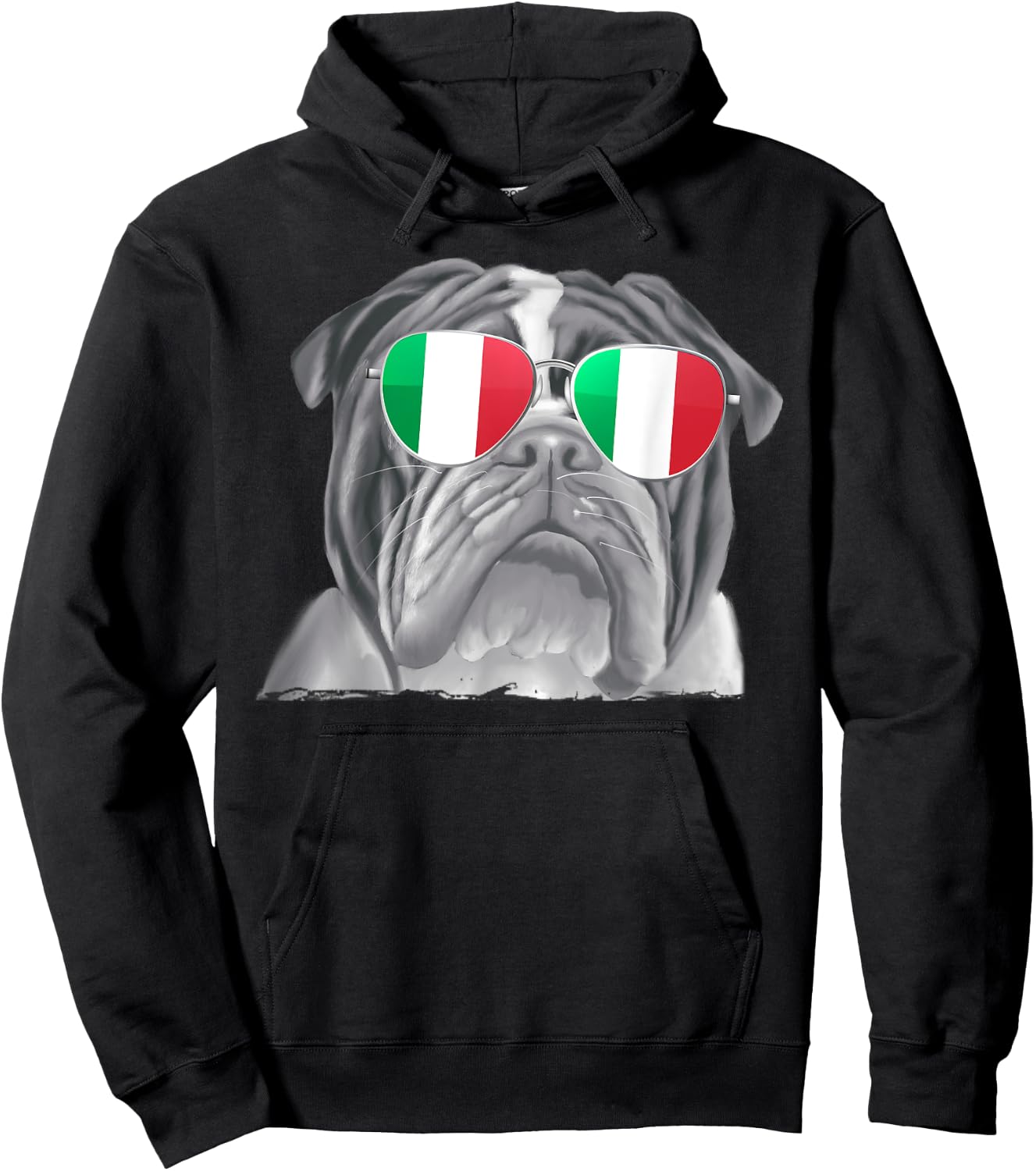 Bulldog Dog Italy Flag Sunglasses Hoodie - Hoodie | Black
