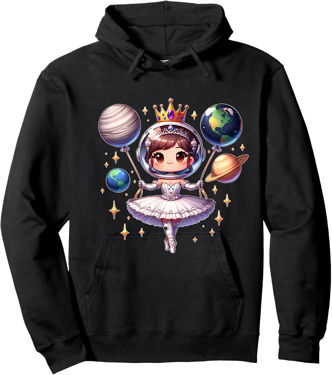 Cute Ballerina Girl Space Astronaut Funny Space Ballons Hoodie - Hoodie | Black