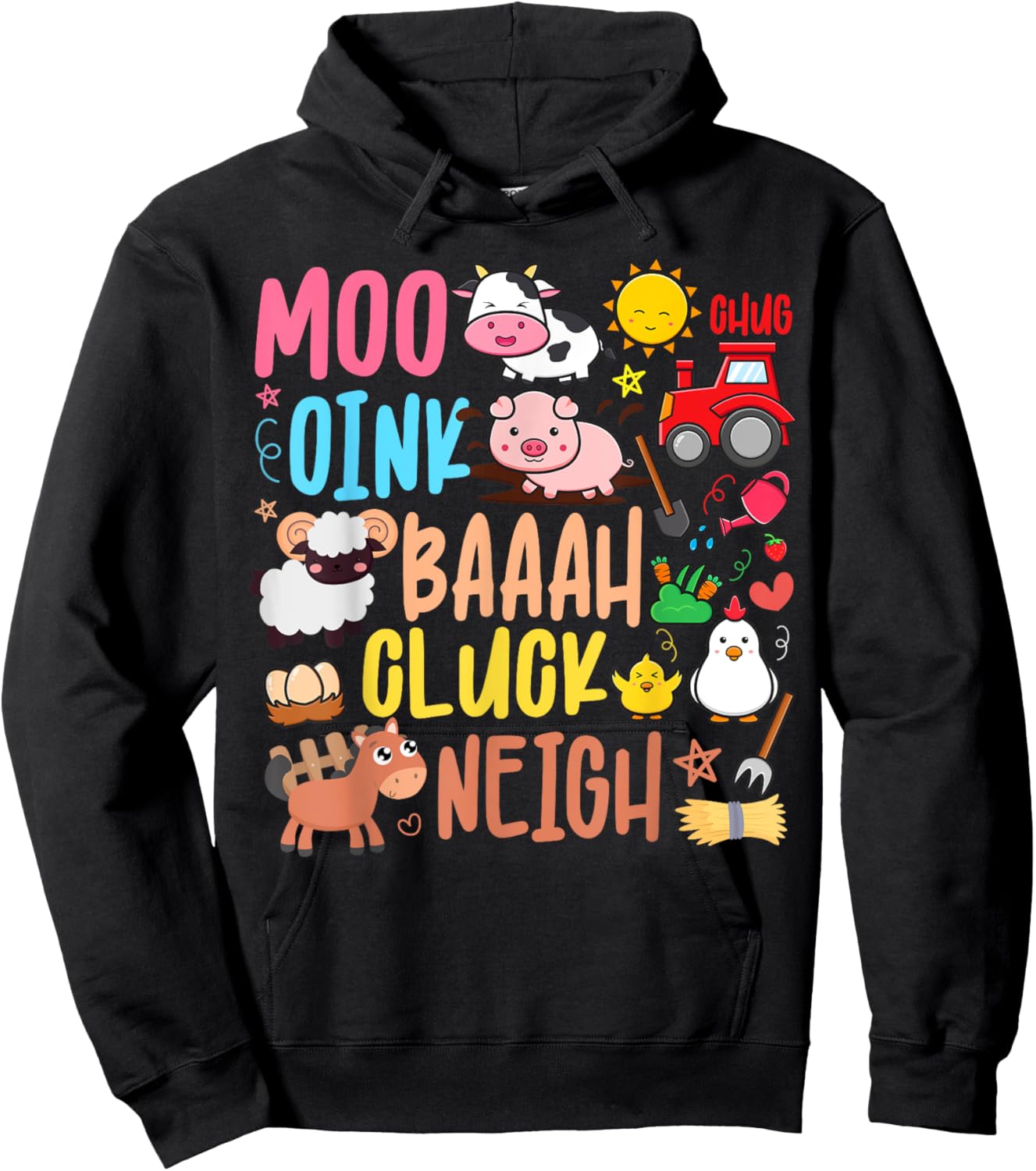 Farm Animals Sounds Oink Baa Neigh Cluck Moo Toddler Farmer Hoodie - Hoodie | Black