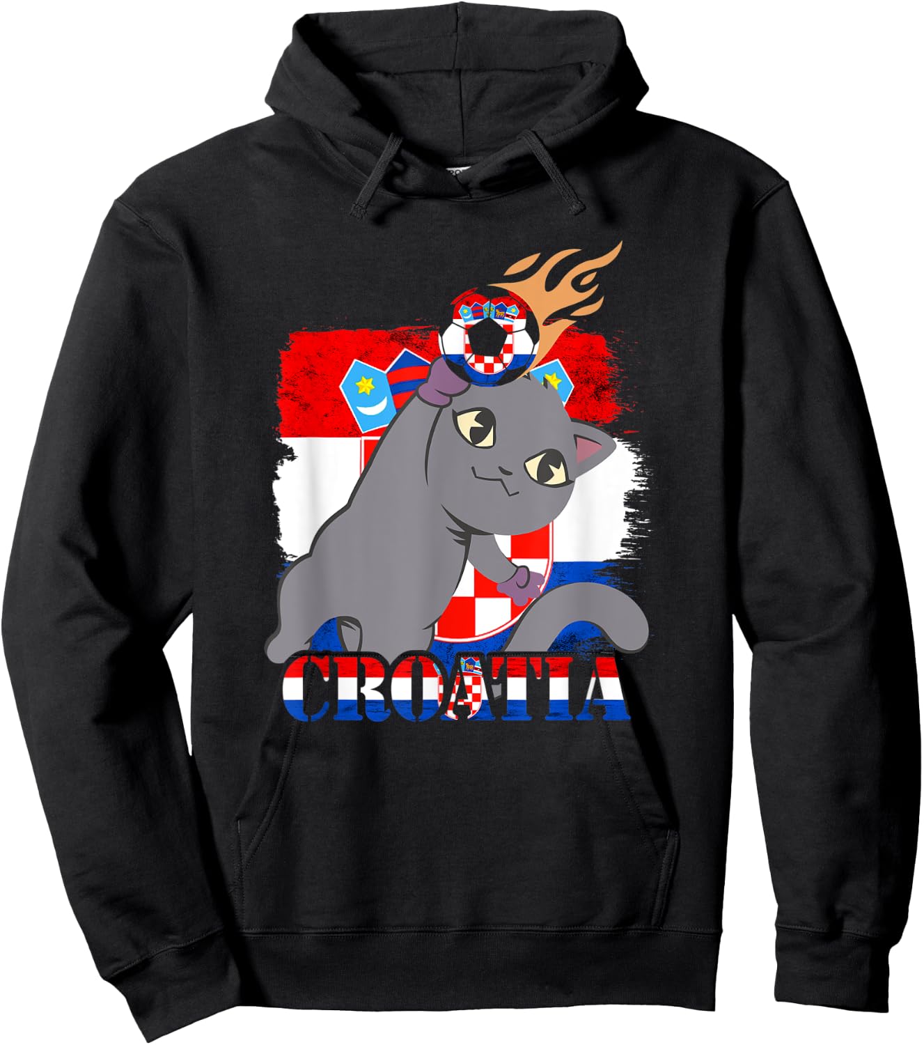 Croatian Flag Cat Croatian Soccer Croatian Roots Croatia Hoodie - Hoodie | Black