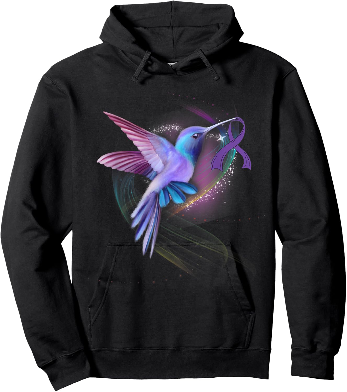 Hummingbird Purple Ribbon Pancreatic Cancer Awareness Month Hoodie - Hoodie | Black