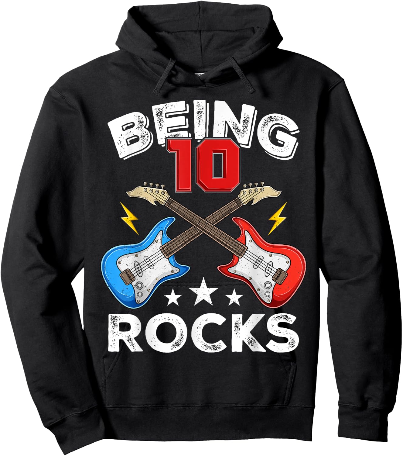 Being 10 Rocks Ten Years Old Boys Girls Guitar 10th Birthday Hoodie - Hoodie | Black
