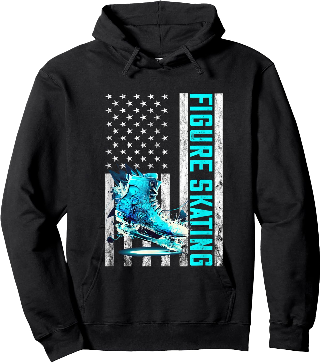 Figure Skating Vintage America USA Flag Shoe Figure Skater Hoodie - Hoodie | Black