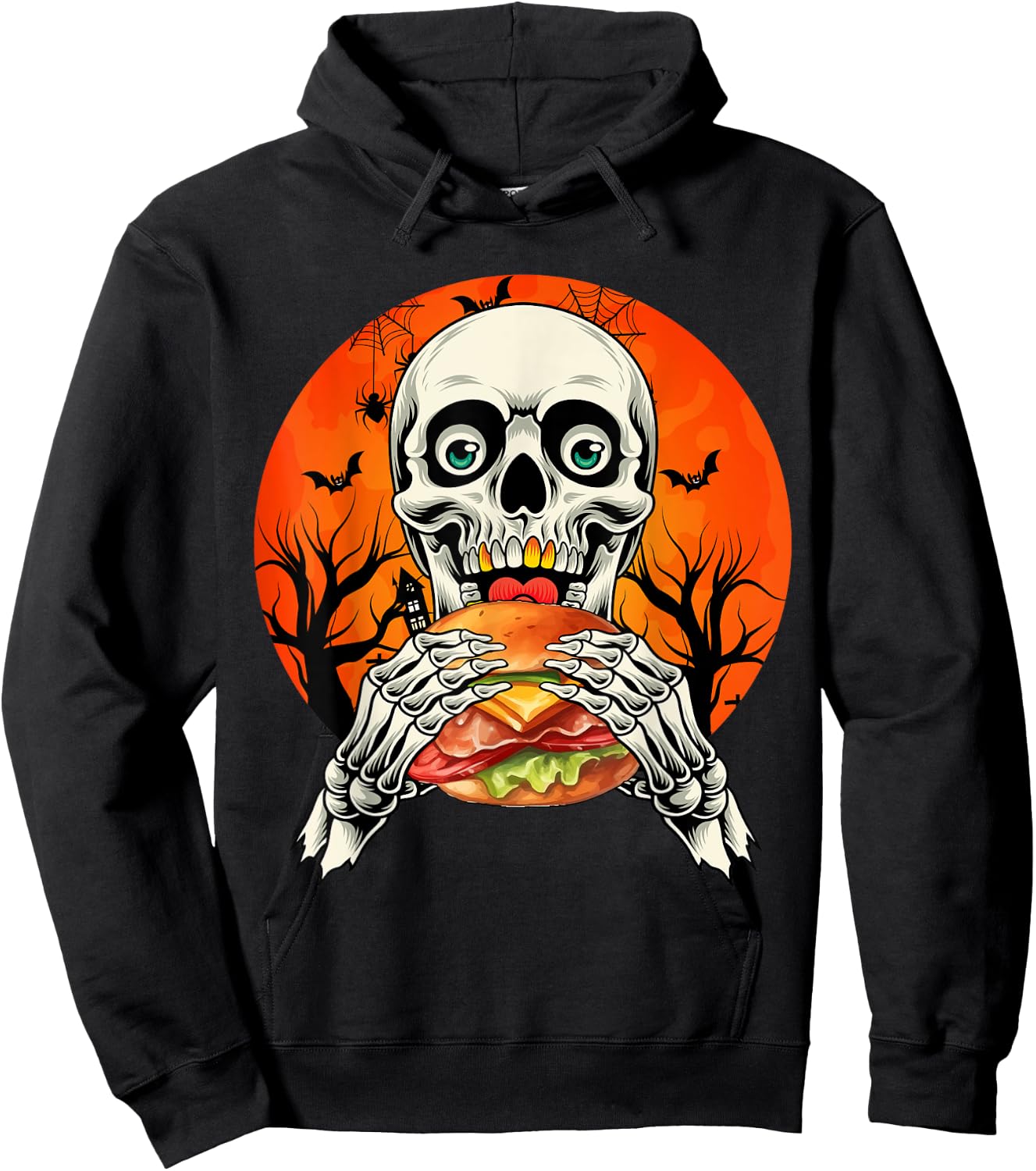 Horror Skeleton Eating Hamburger Halloween Costume Foodies Hoodie - Hoodie | Black