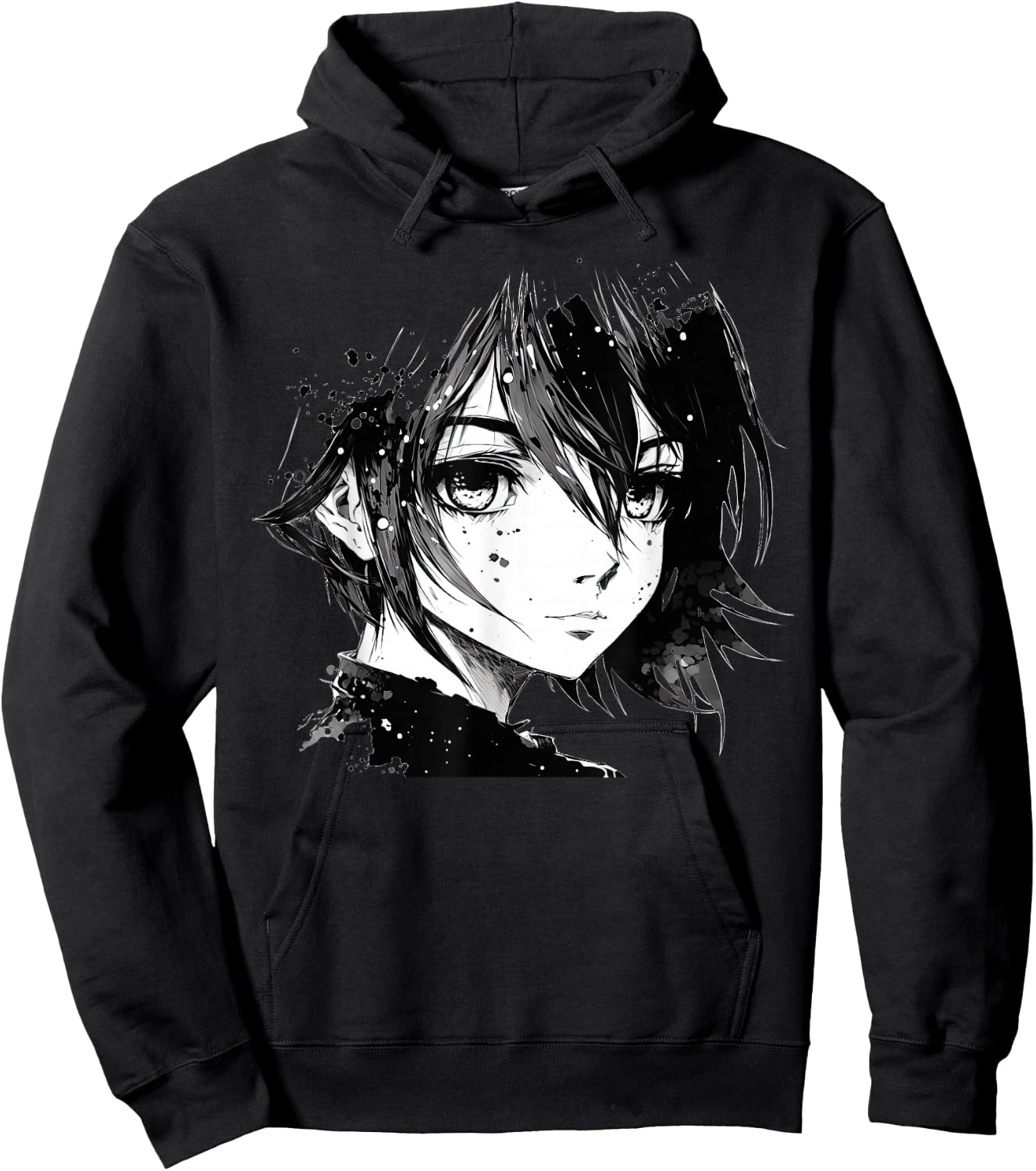 Anime Girl Anime Eyes Ink Art Sketch Drawing for Girls Teens Hoodie - Hoodie | Black