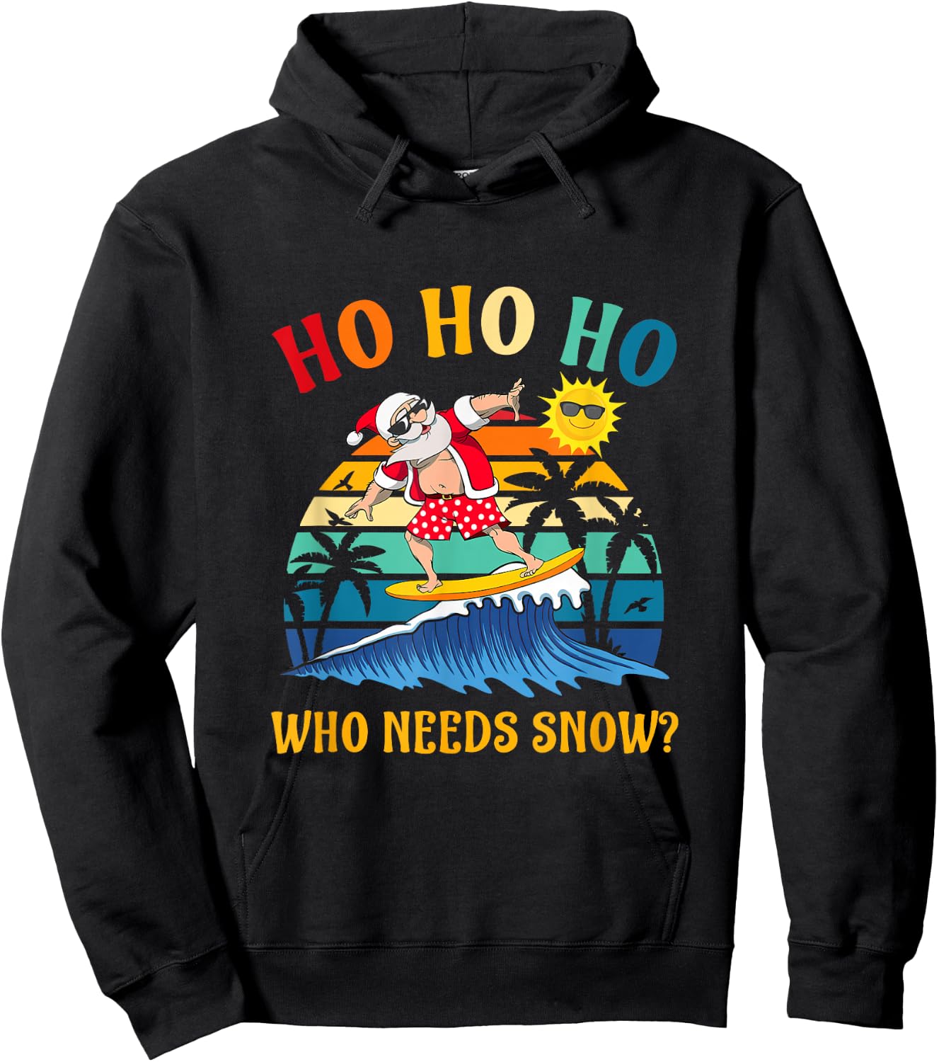 Funny Santa Surfing Summer Beach Vacation Women Kids Hoodie - Hoodie | Black