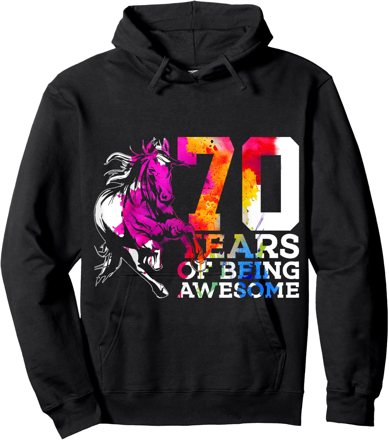 Horse 70 Years of Being Awesome Riding 70th Birthday Hoodie - Hoodie | Black