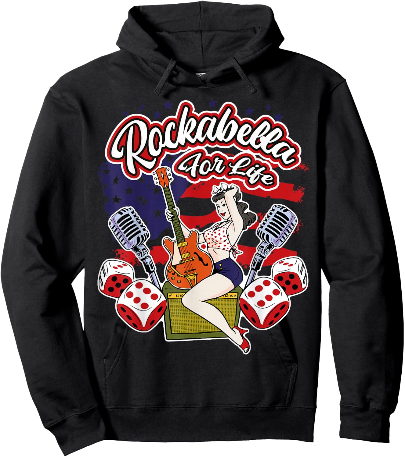 Old School Hipster 1950s Pinup Rocknroll Rockabilly Hoodie - Hoodie | Black