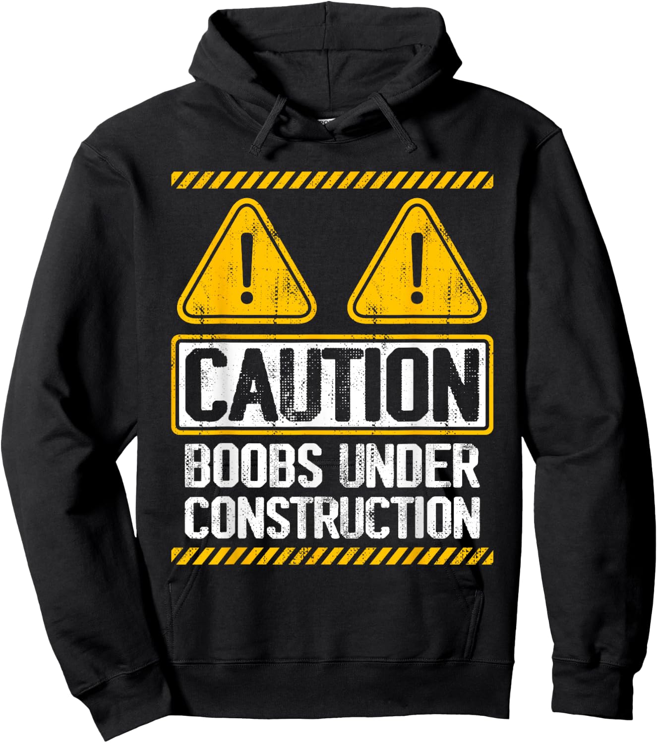 Caution Boobs Under Construction Funny Breast Cancer Hoodie - Hoodie | Black