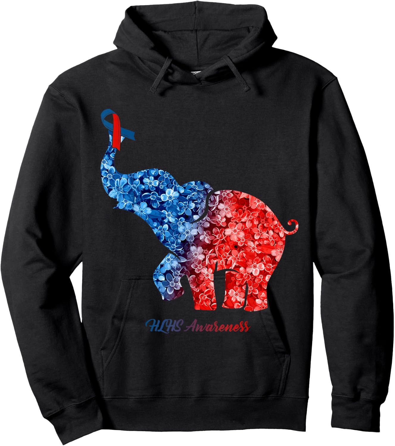 Elephant With Flower HLHS Awareness Ribbon Hoodie - Hoodie | Black