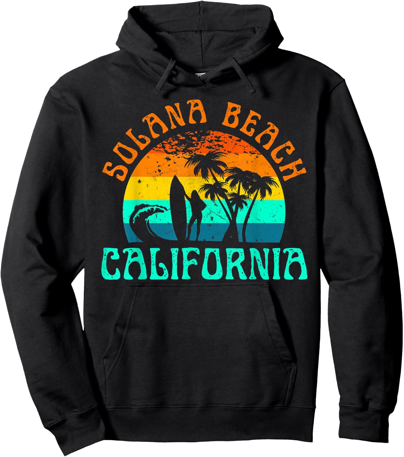 Solana Beach California Surf Summer Vacation Vintage Hoodie - Hoodie | Black
