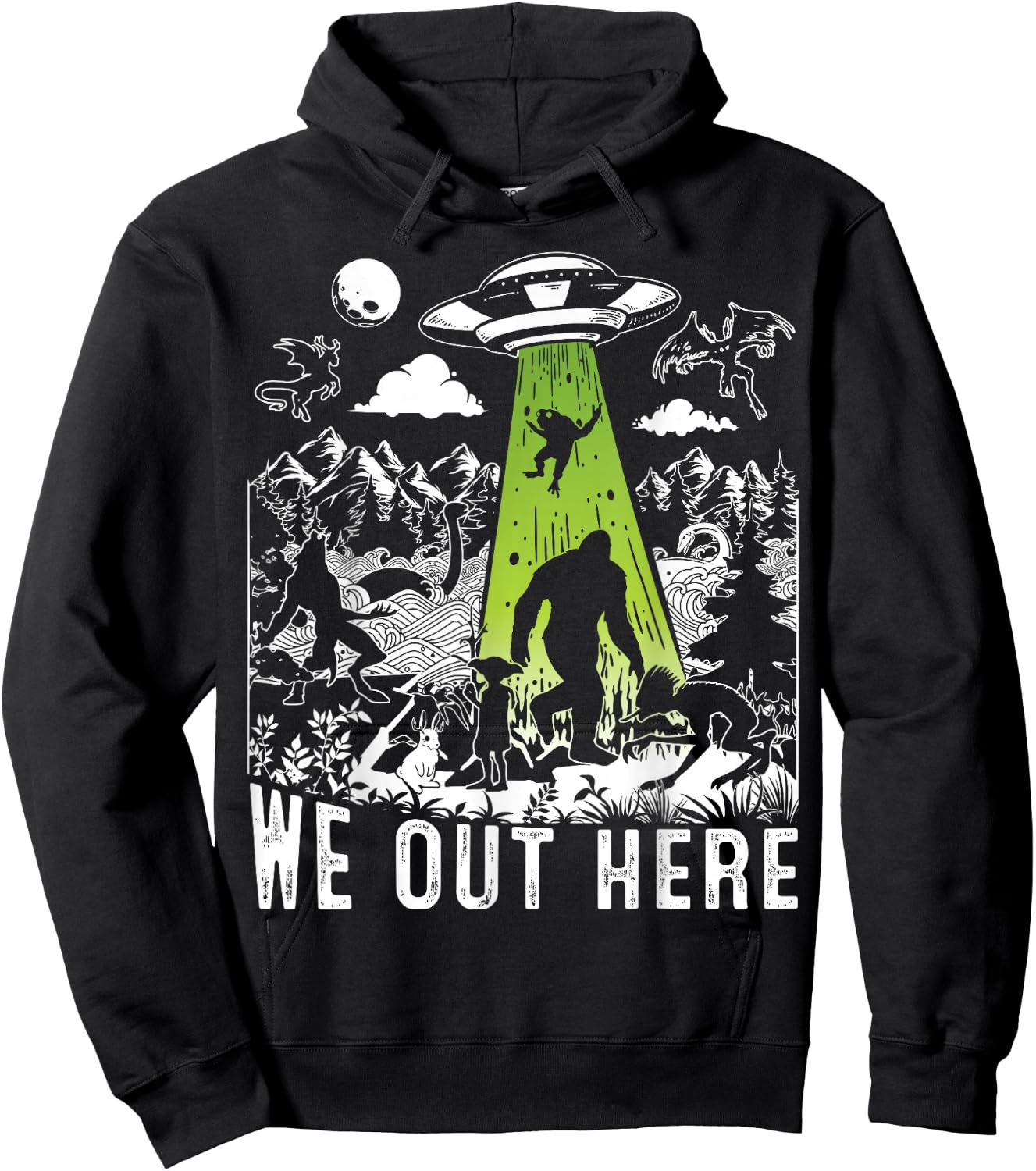 Mythical Creatures Abduction Vibrant Design of Local Legends Hoodie - Hoodie | Black